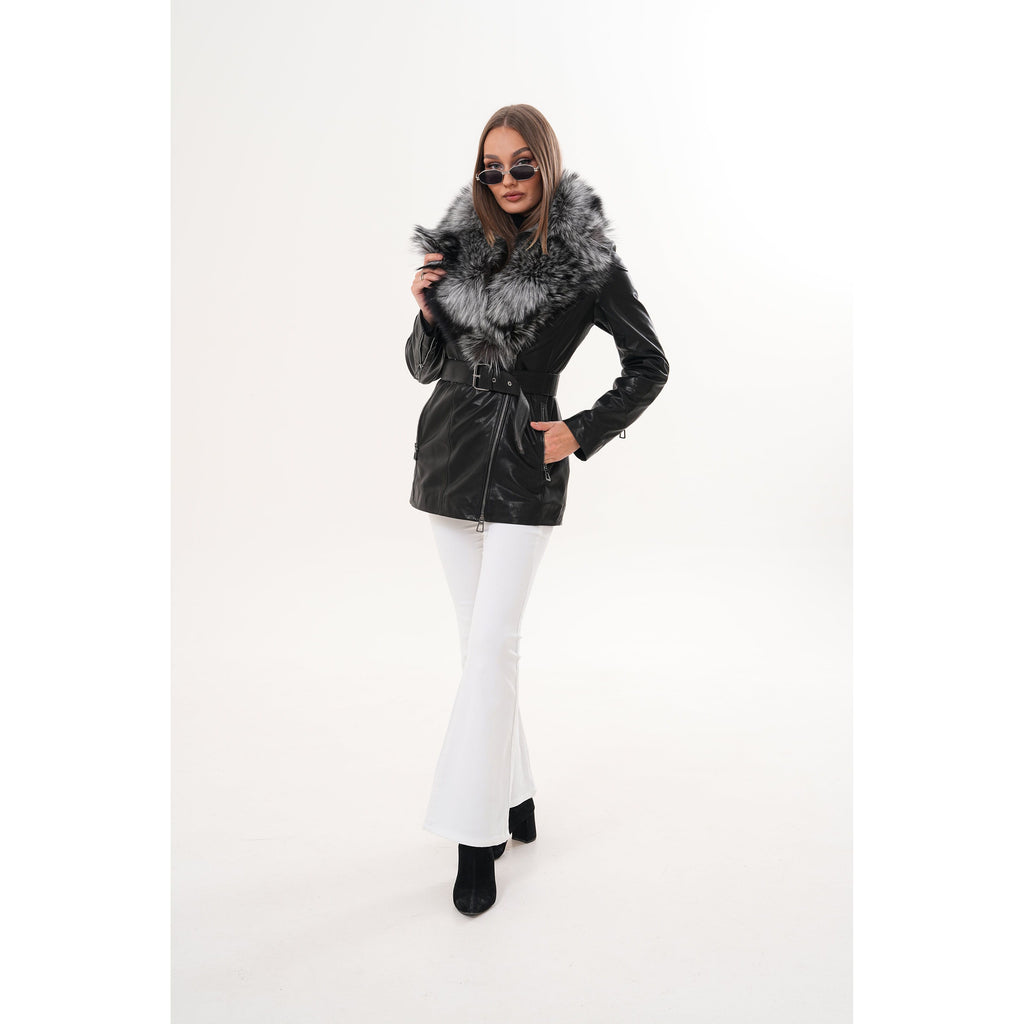 The Alessia Black Leather & Fox Fur Women Jacket