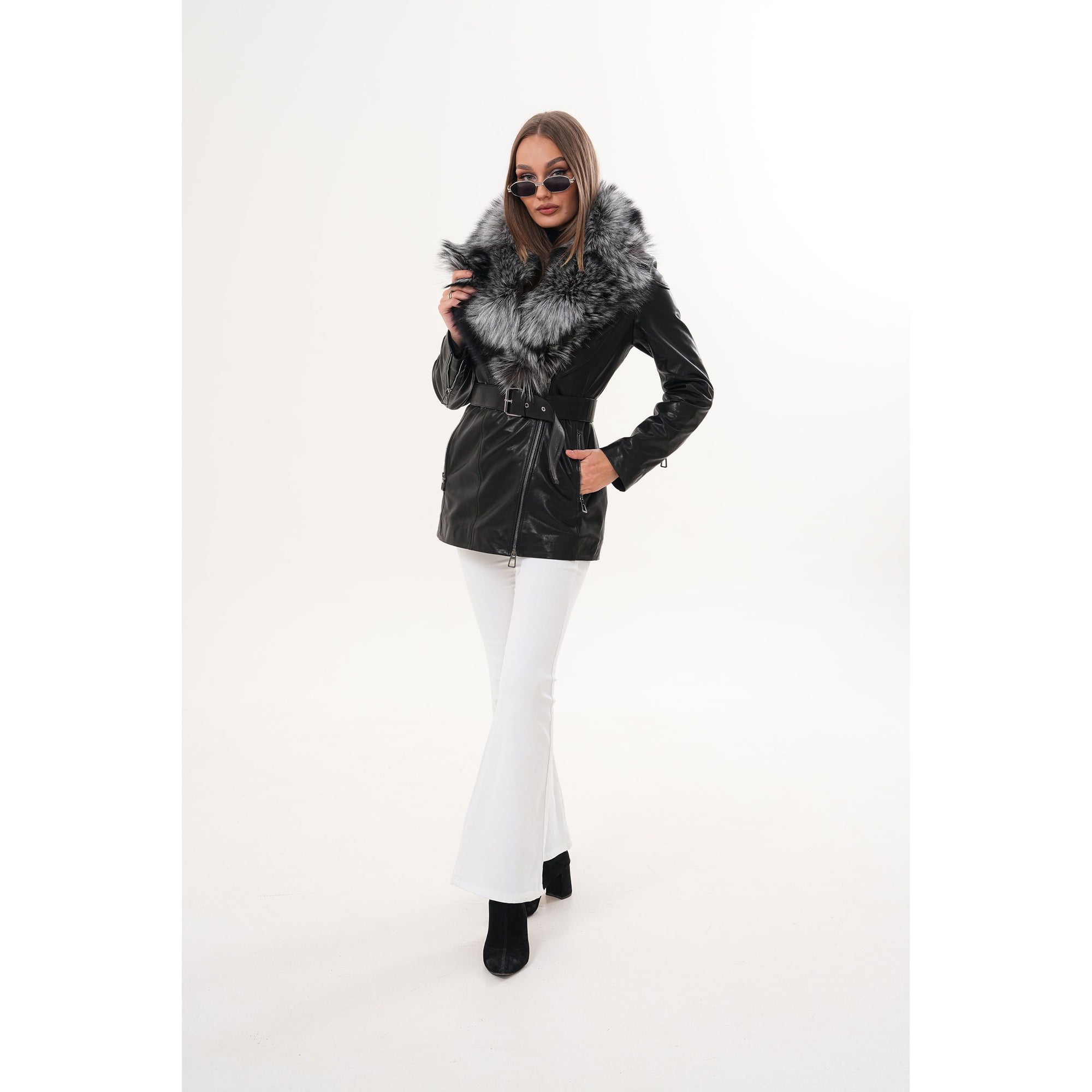 The Alessia Black Leather & Fox Fur Women Jacket