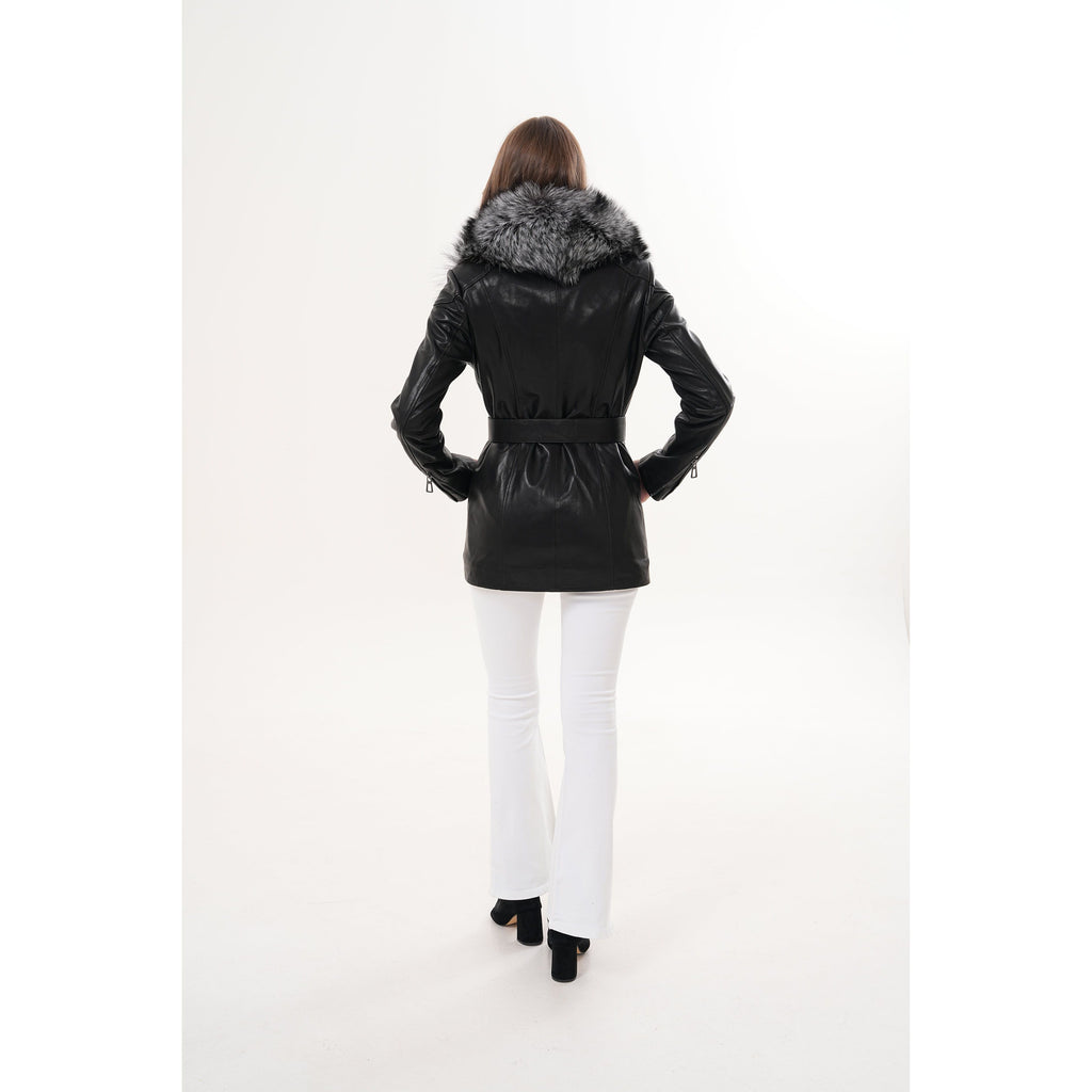 The Alessia Black Leather & Fox Fur Women Jacket
