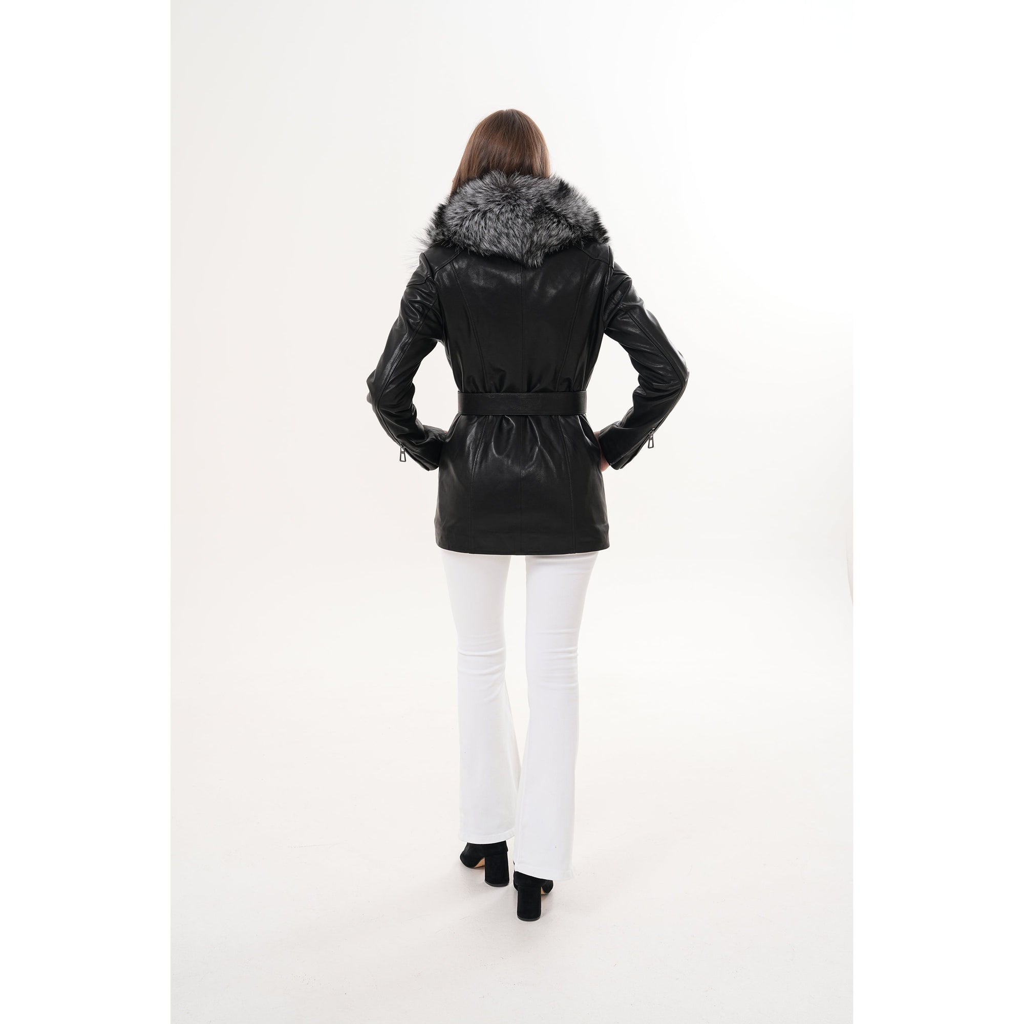 The Alessia Black Leather & Fox Fur Women Jacket