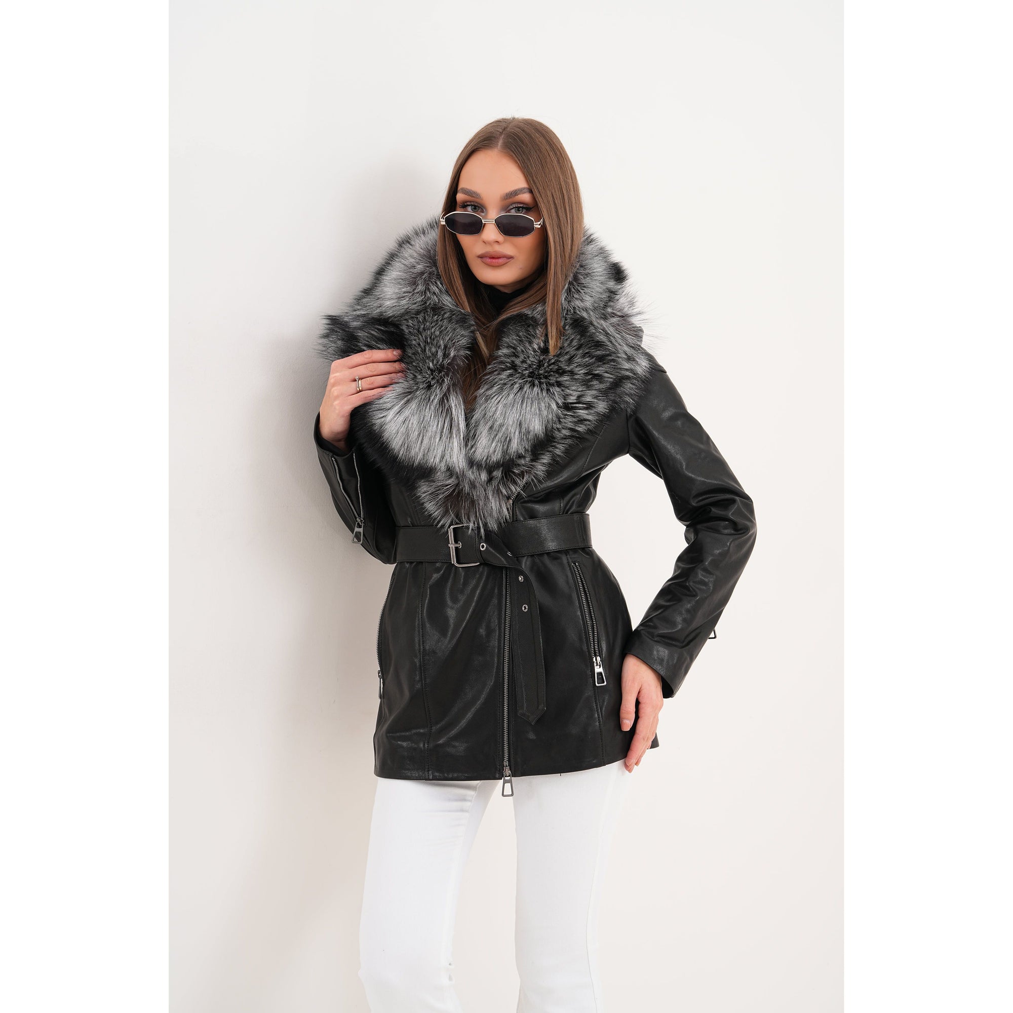 The Alessia Black Leather & Fox Fur Women Jacket
