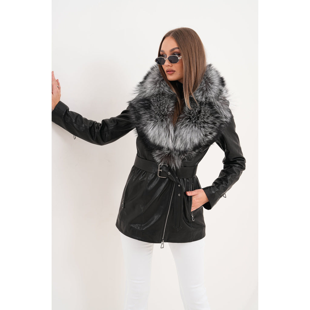 The Alessia Black Leather & Fox Fur Women Jacket