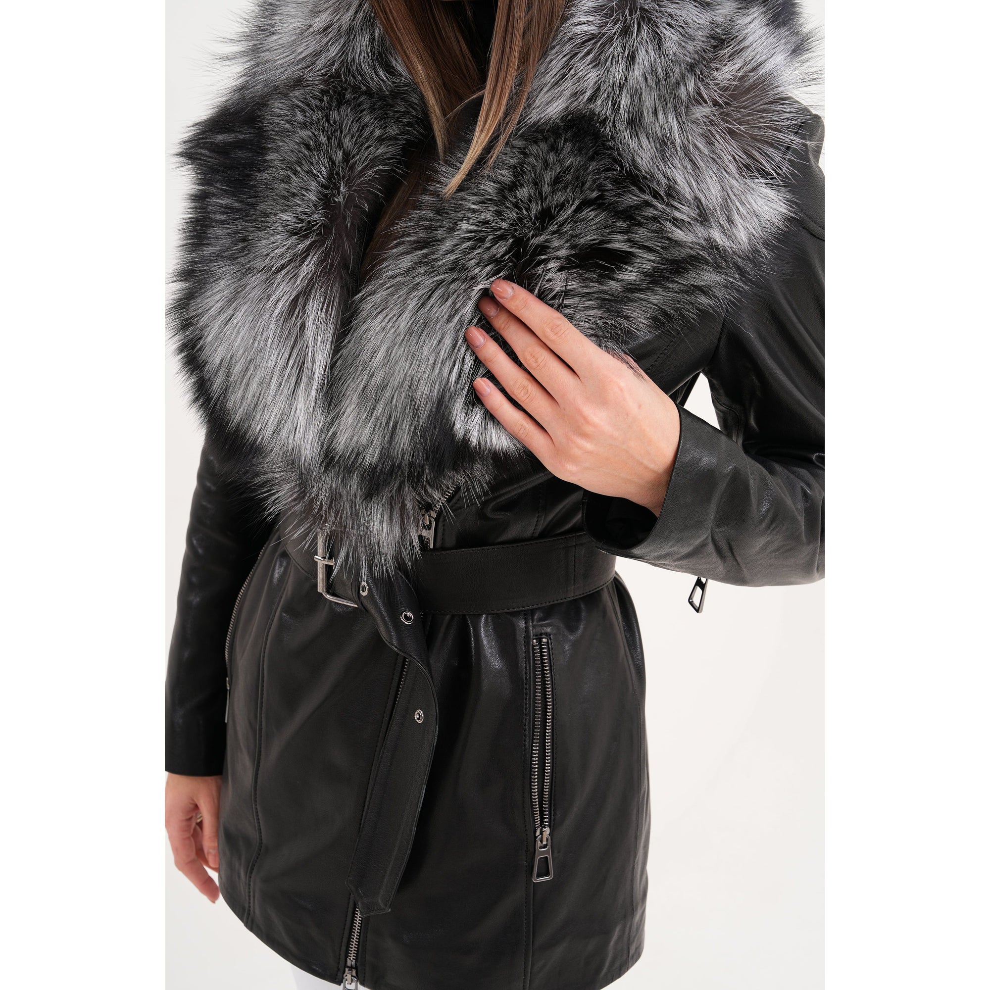The Alessia Black Leather & Fox Fur Women Jacket