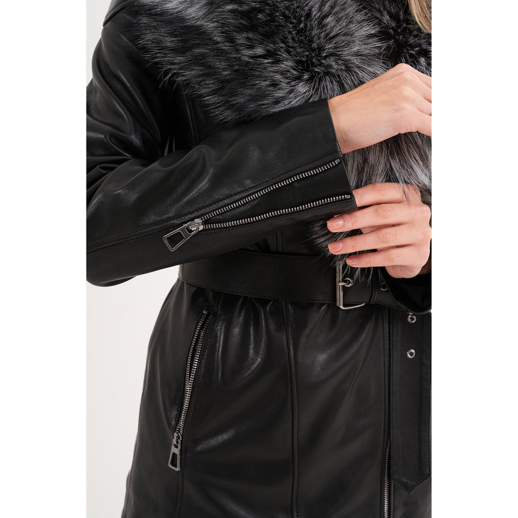The Alessia Black Leather & Fox Fur Women Jacket