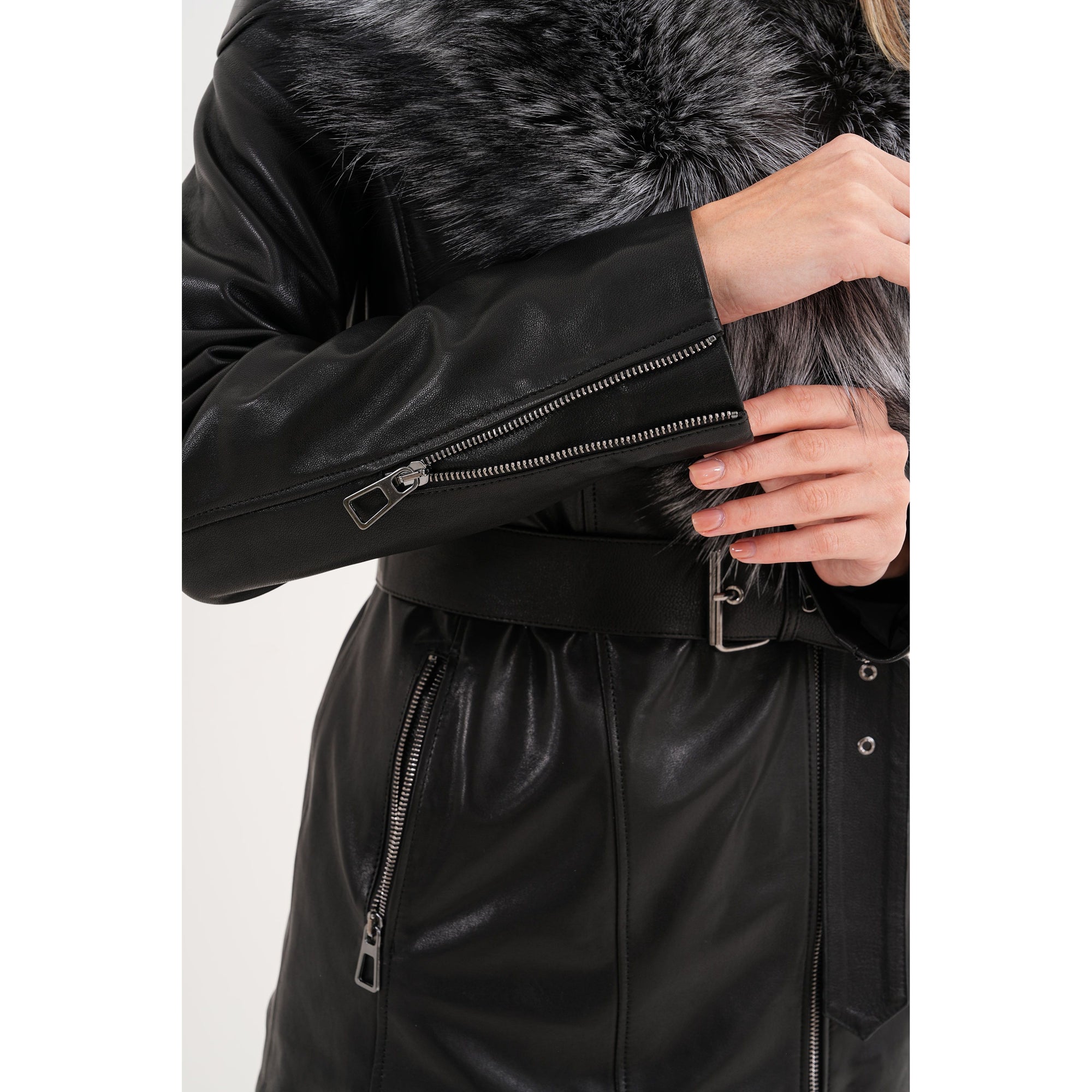 The Alessia Black Leather & Fox Fur Women Jacket