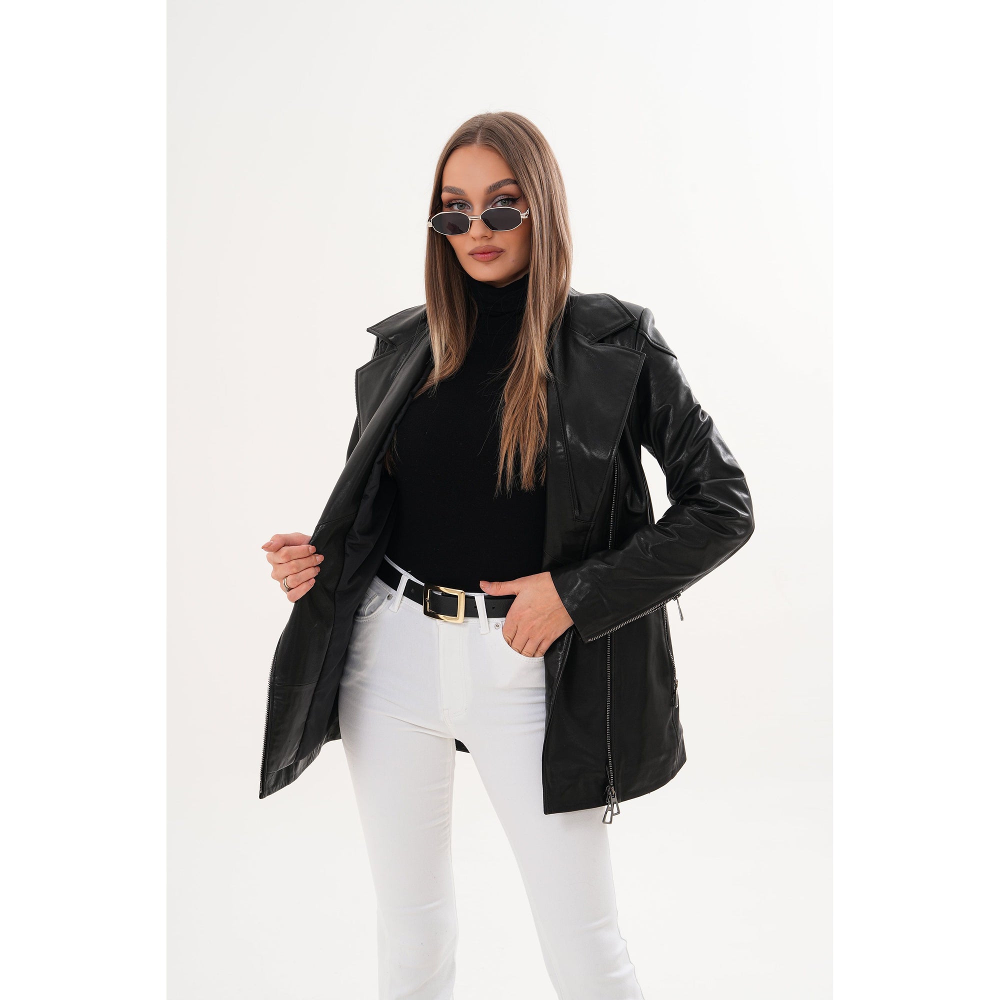 The Alessia Black Leather & Fox Fur Women Jacket