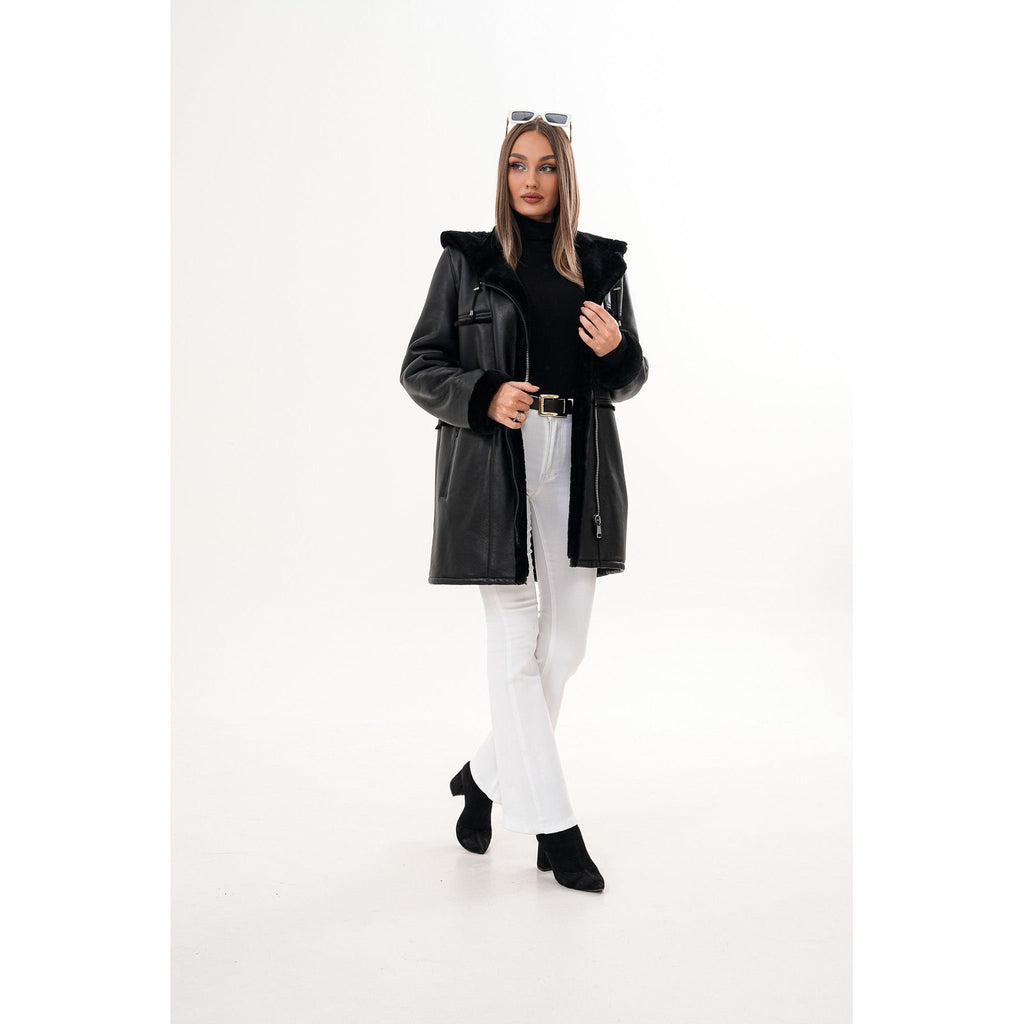 The Belluna Black Shearling Women Jacket