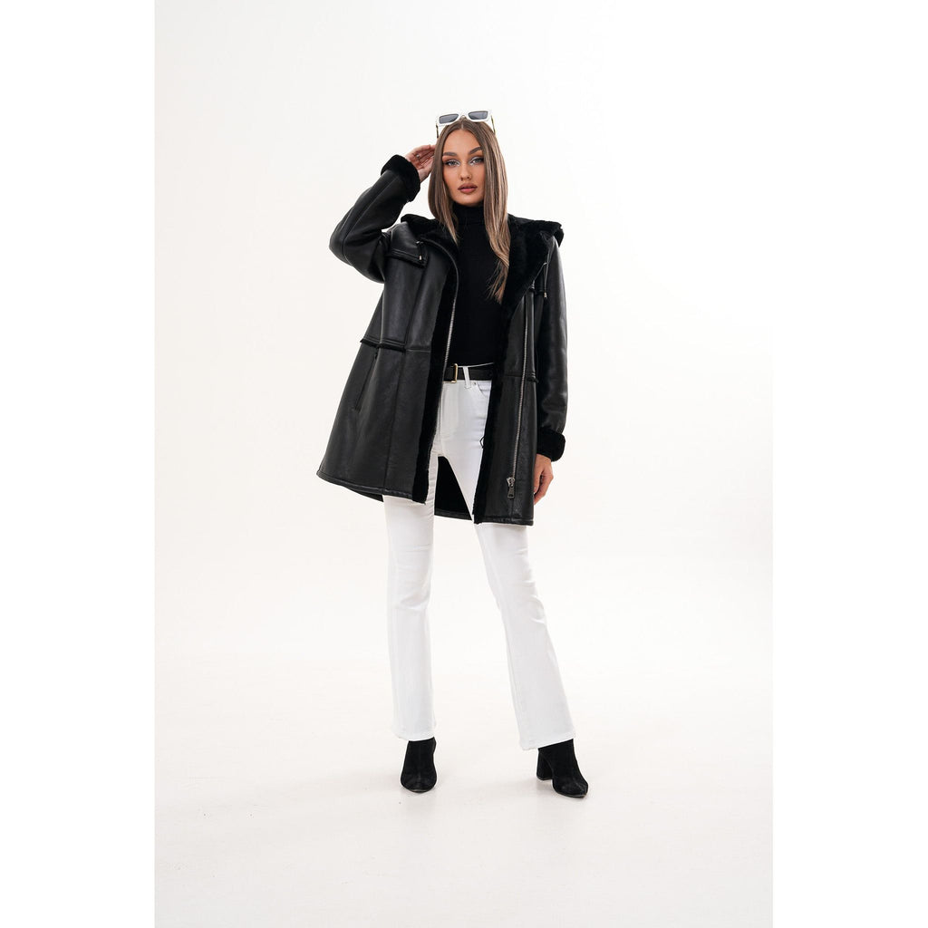 The Belluna Black Shearling Women Jacket