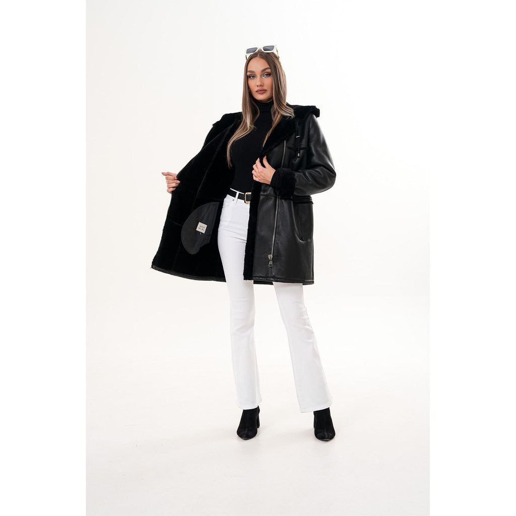 The Belluna Black Shearling Women Jacket