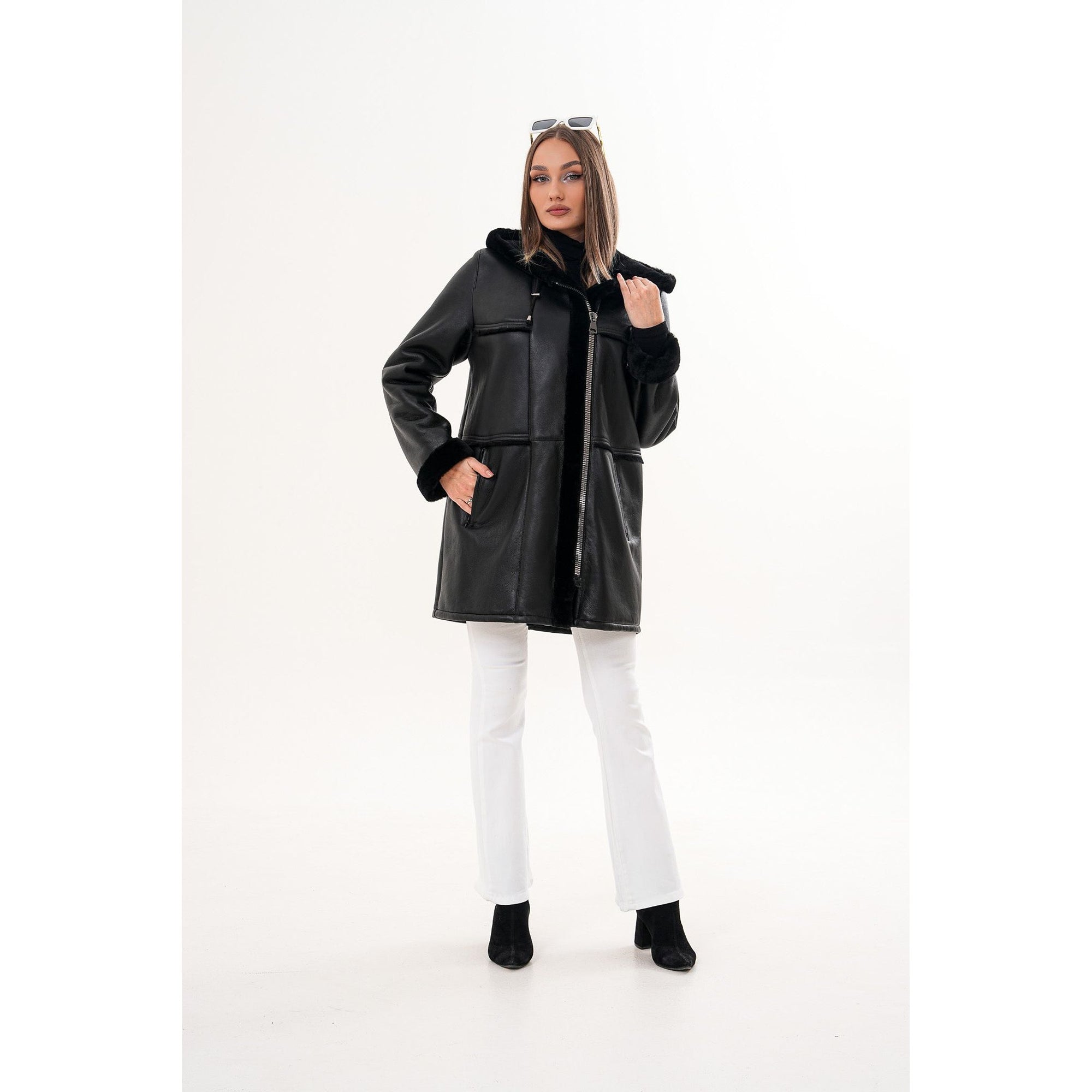 The Belluna Black Shearling Women Jacket
