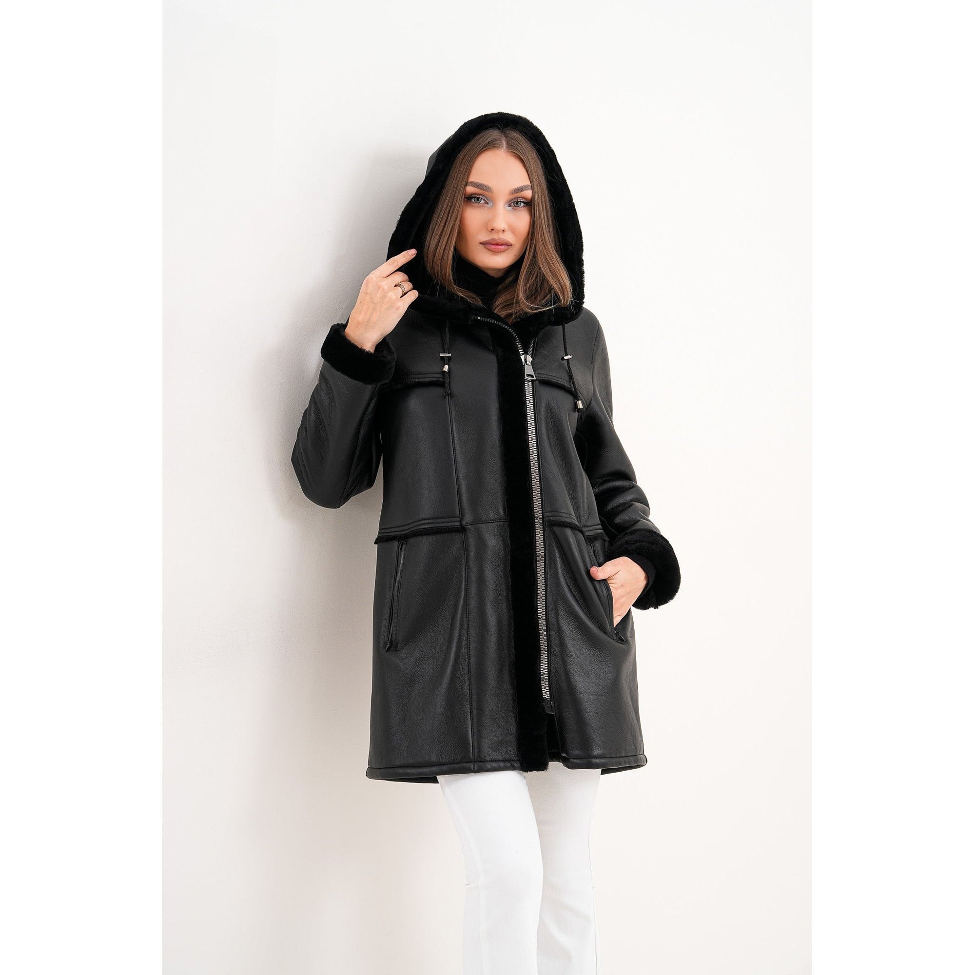 The Belluna Black Shearling Women Jacket