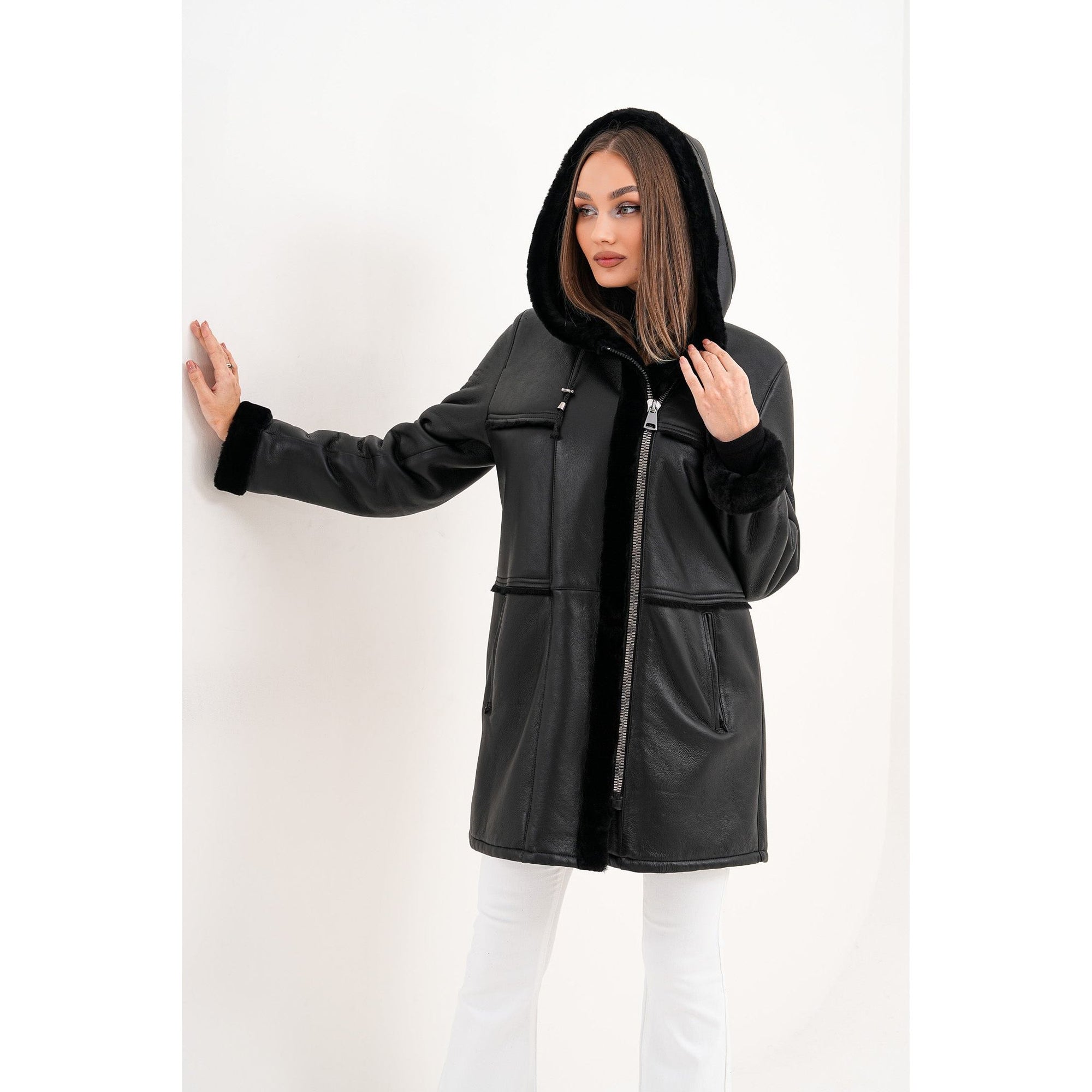 The Belluna Black Shearling Women Jacket