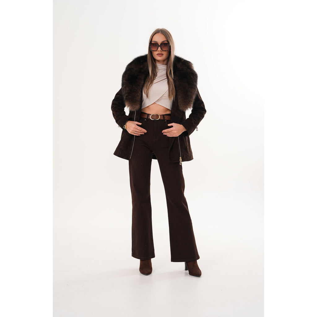 The Alessia Brown Leather & Fox Fur Women Jacket
