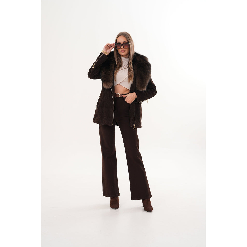 The Alessia Brown Leather & Fox Fur Women Jacket