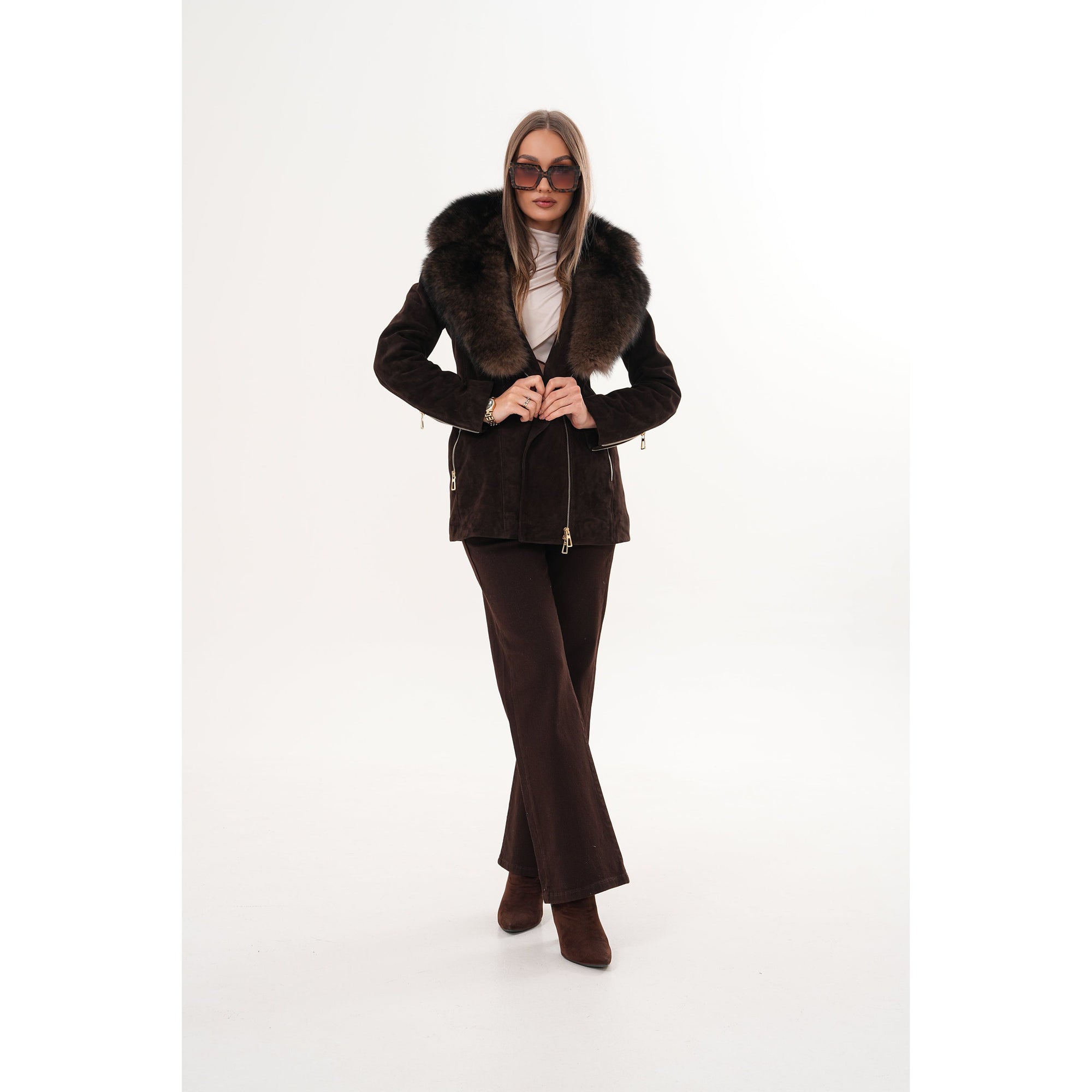 The Alessia Brown Leather & Fox Fur Women Jacket