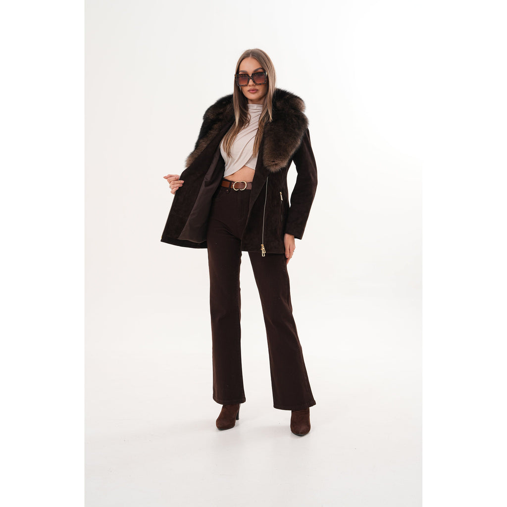 The Alessia Brown Leather & Fox Fur Women Jacket