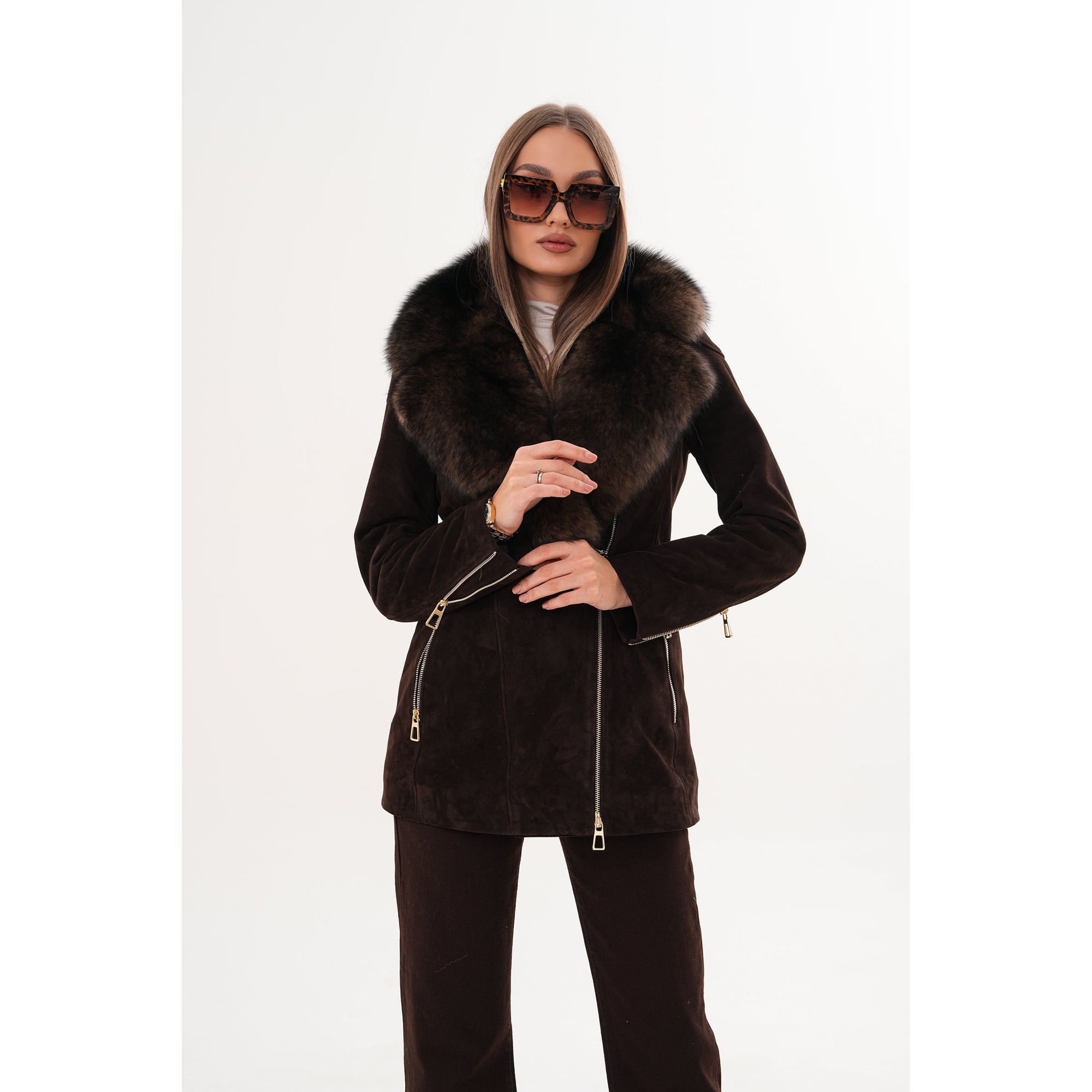 The Alessia Brown Leather & Fox Fur Women Jacket