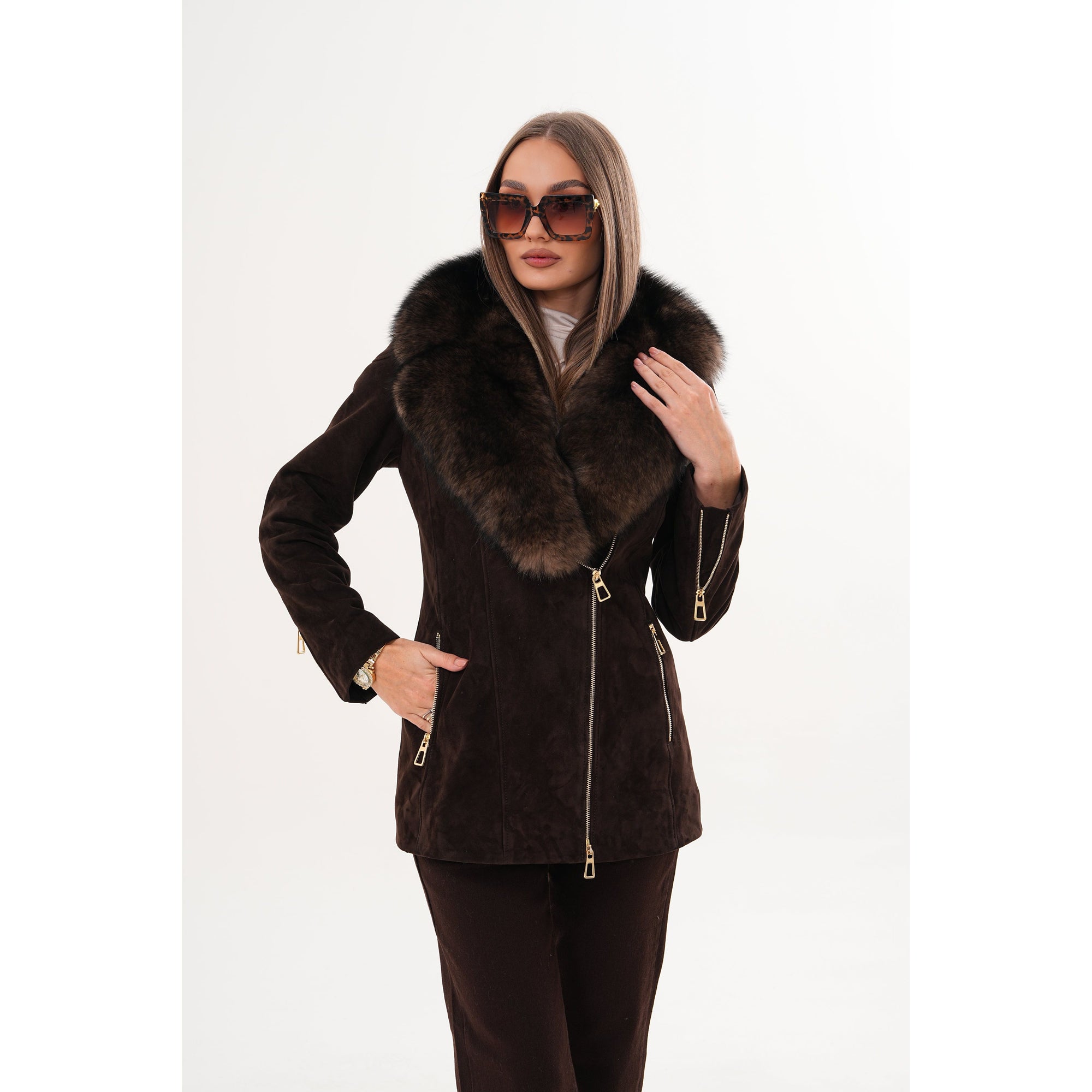 The Alessia Brown Leather & Fox Fur Women Jacket