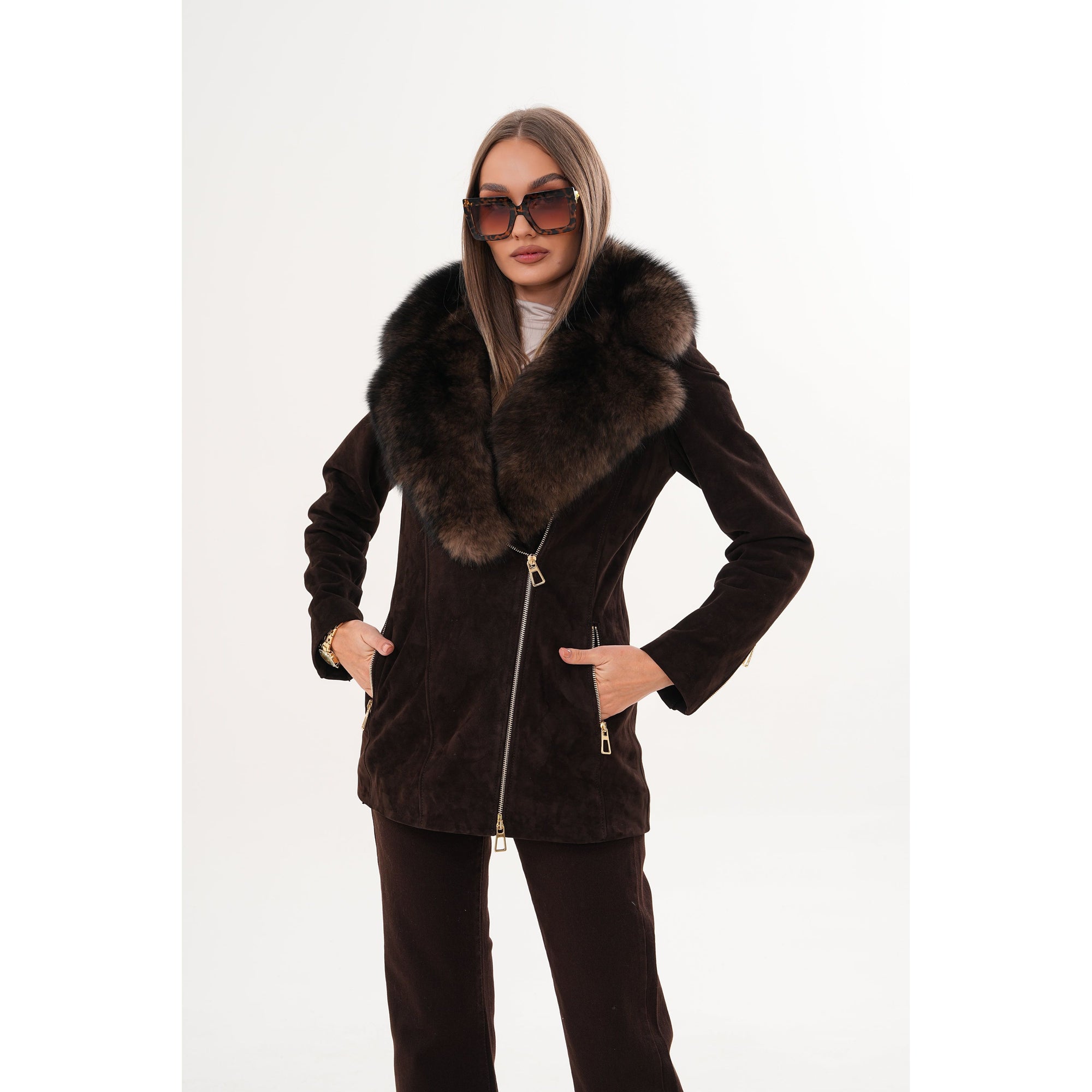 The Alessia Brown Leather & Fox Fur Women Jacket