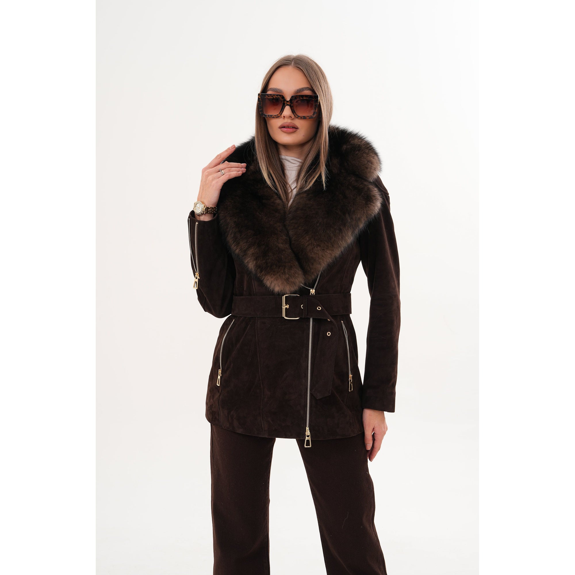 The Alessia Brown Leather & Fox Fur Women Jacket