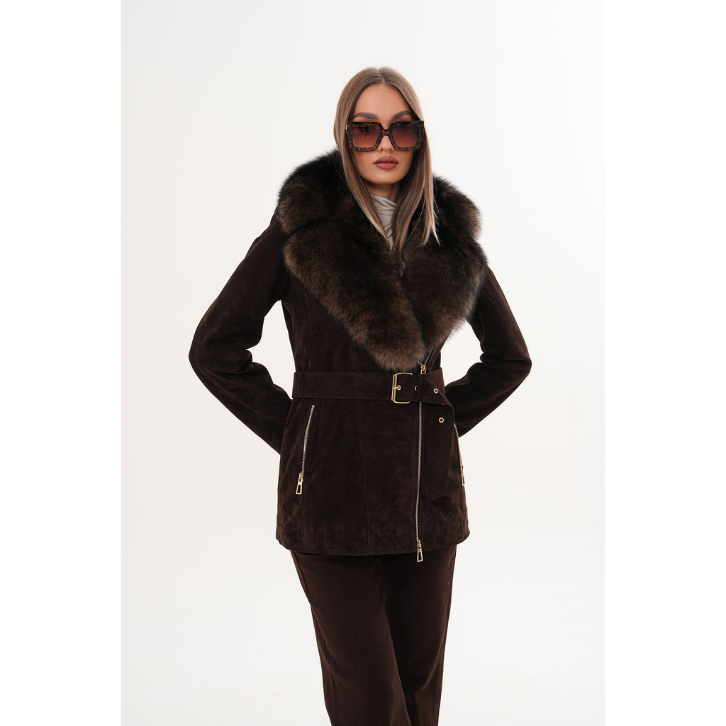 The Alessia Brown Leather & Fox Fur Women Jacket