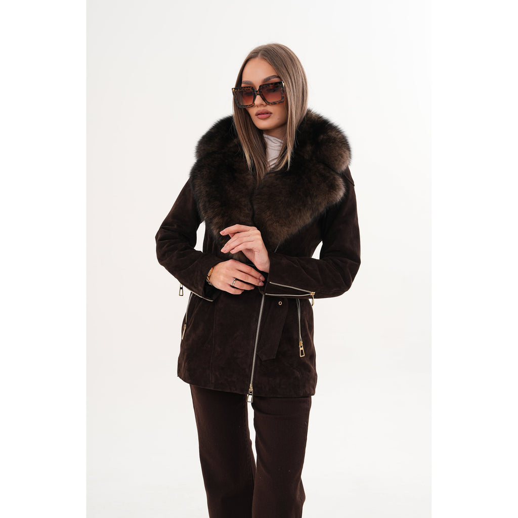 The Alessia Brown Leather & Fox Fur Women Jacket