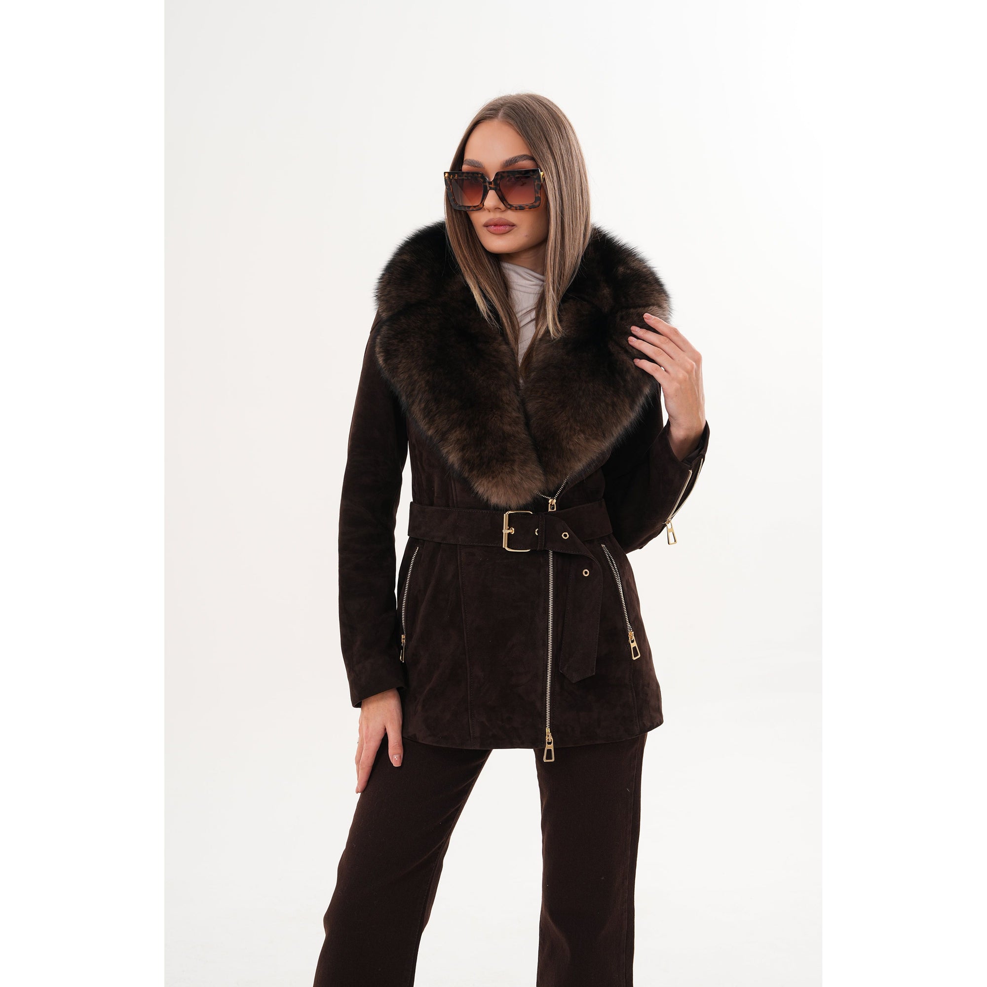 The Alessia Brown Leather & Fox Fur Women Jacket