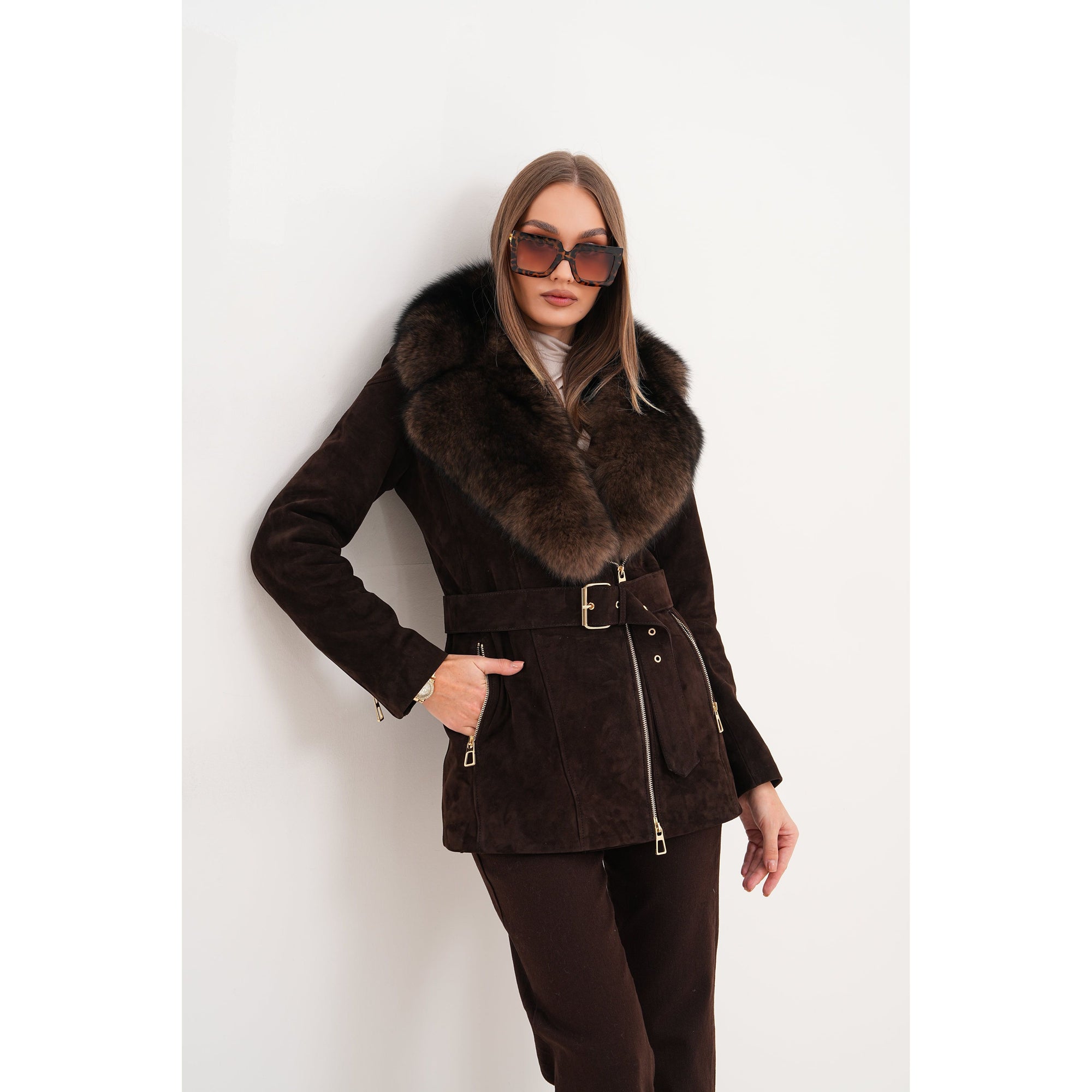 The Alessia Brown Leather & Fox Fur Women Jacket