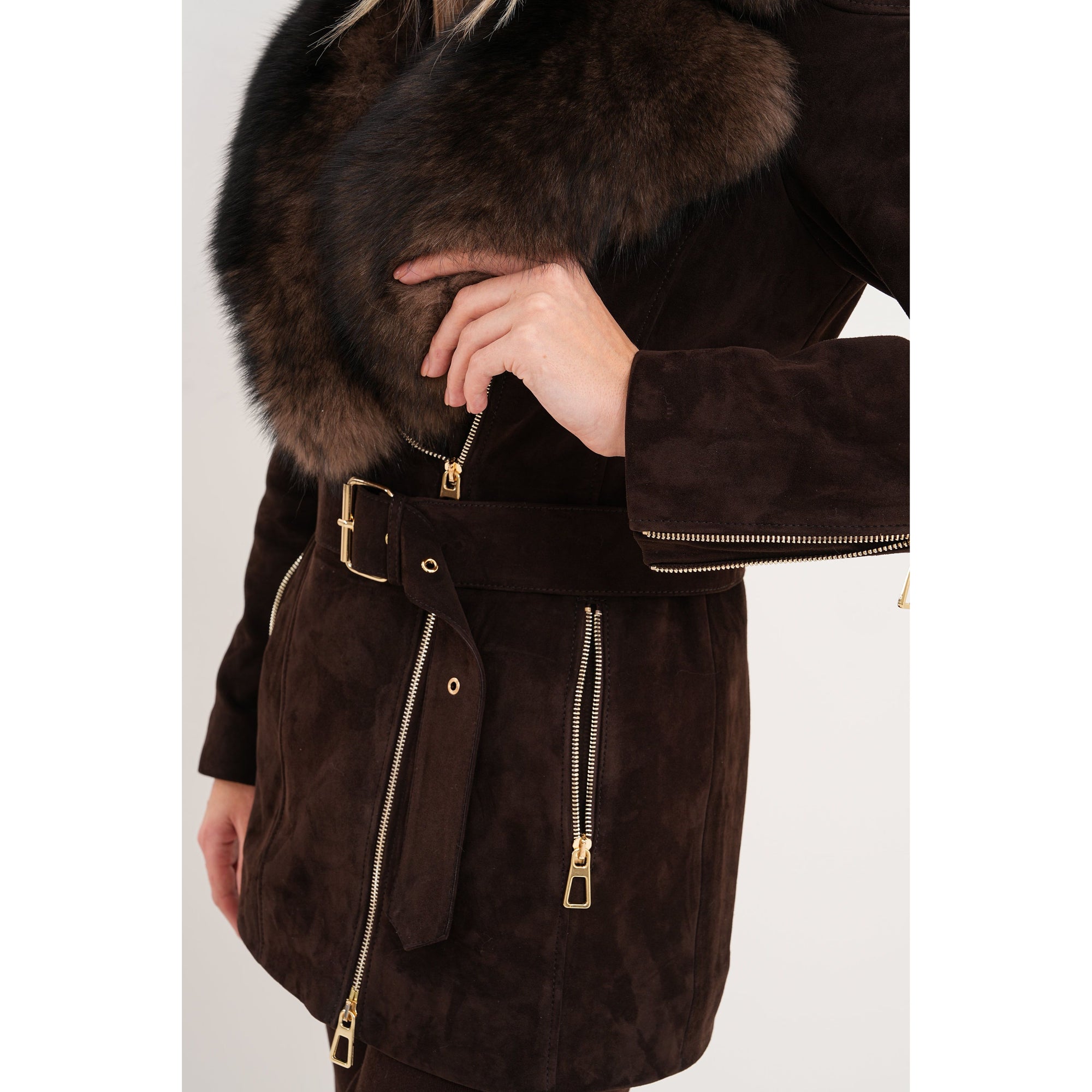 The Alessia Brown Leather & Fox Fur Women Jacket