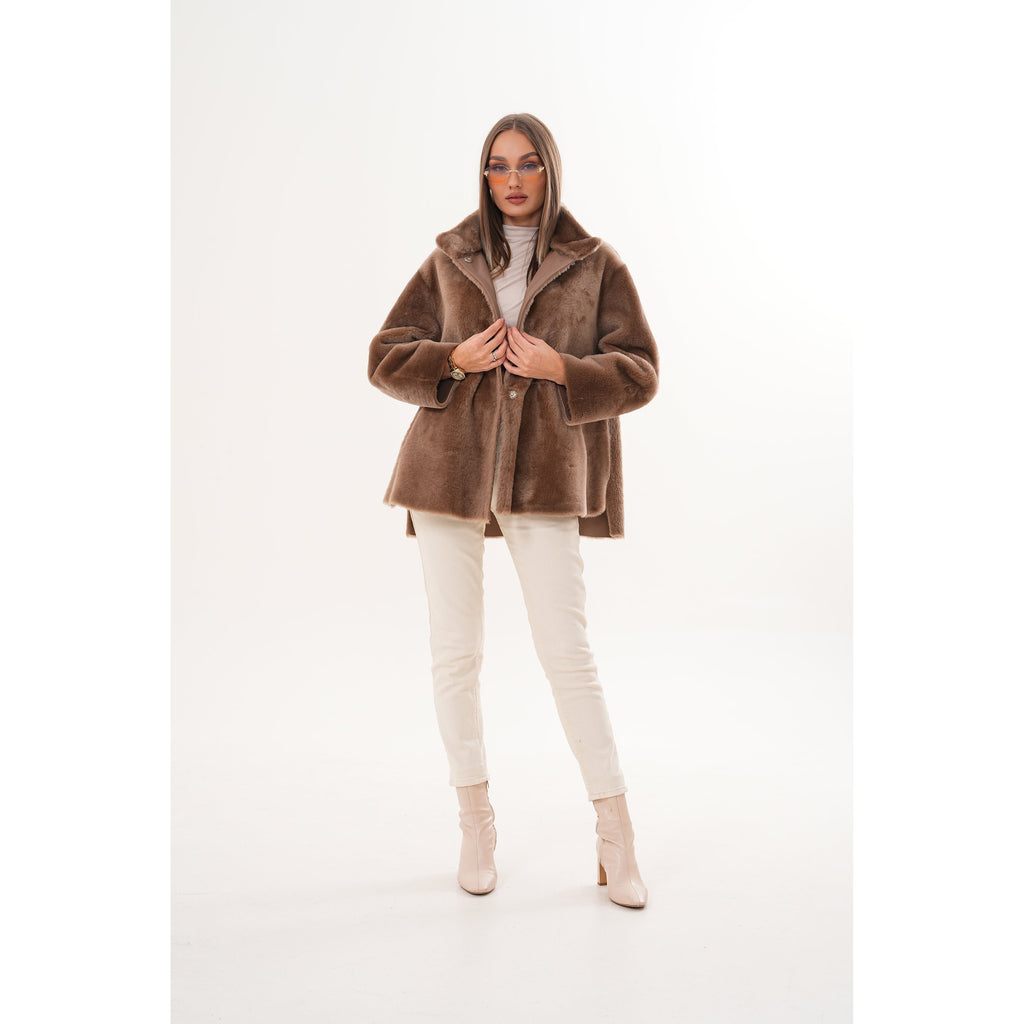 The Belluna Camel Reversible Shearling Women Jacket