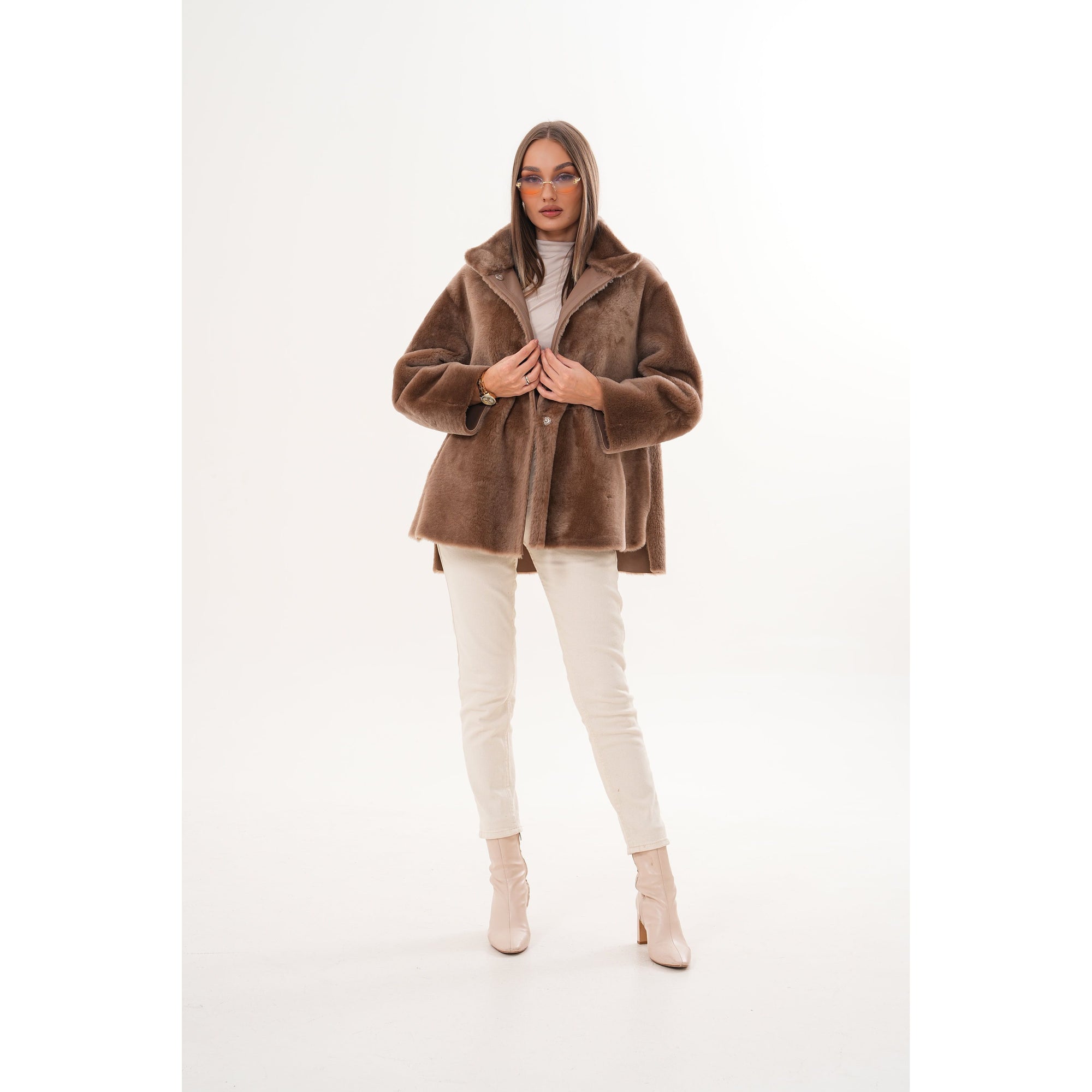 The Belluna Camel Reversible Shearling Women Jacket
