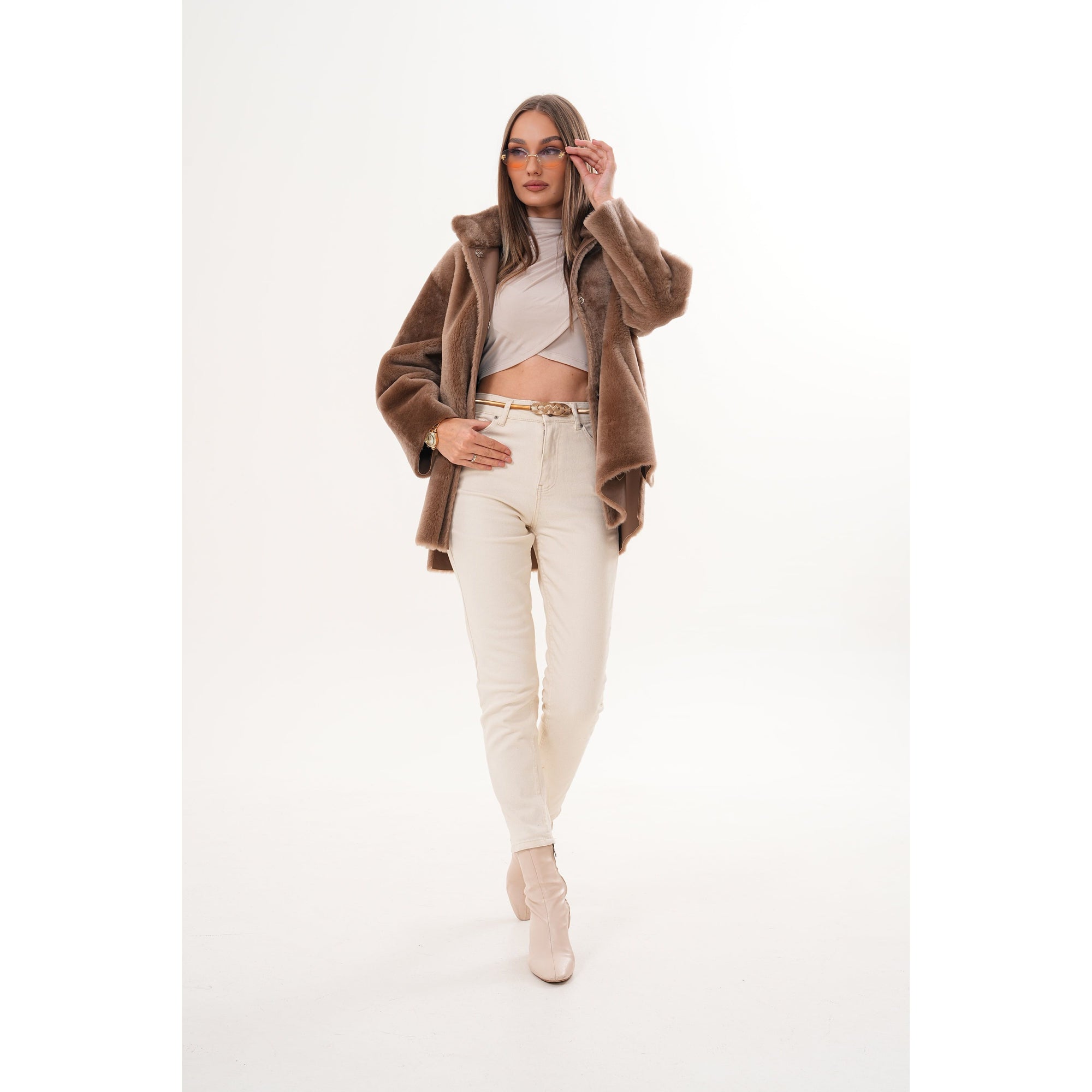 The Belluna Camel Reversible Shearling Women Jacket