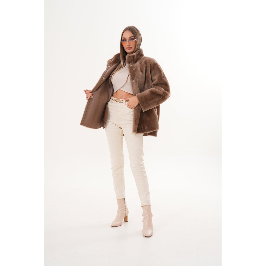 The Belluna Camel Reversible Shearling Women Jacket