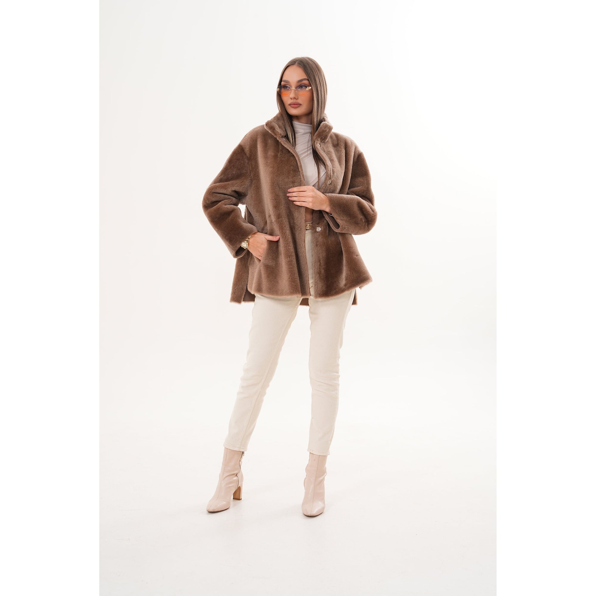 The Belluna Camel Reversible Shearling Women Jacket