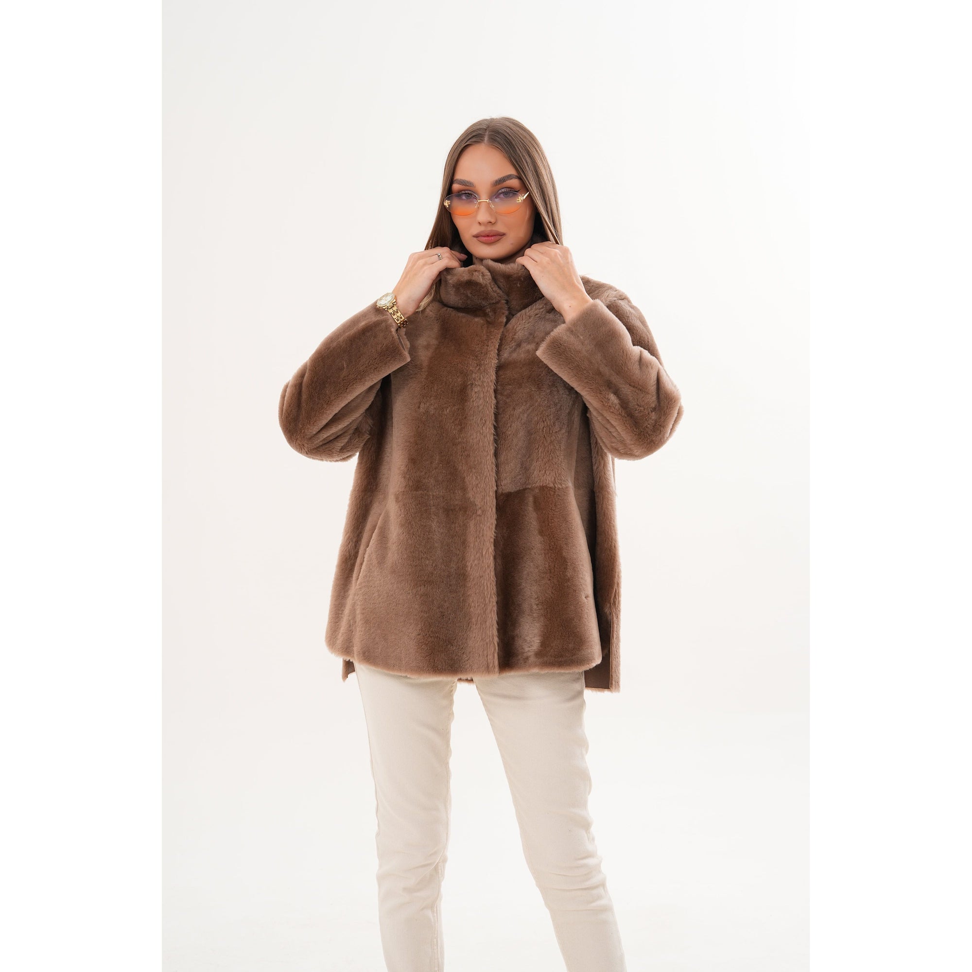 The Belluna Camel Reversible Shearling Women Jacket