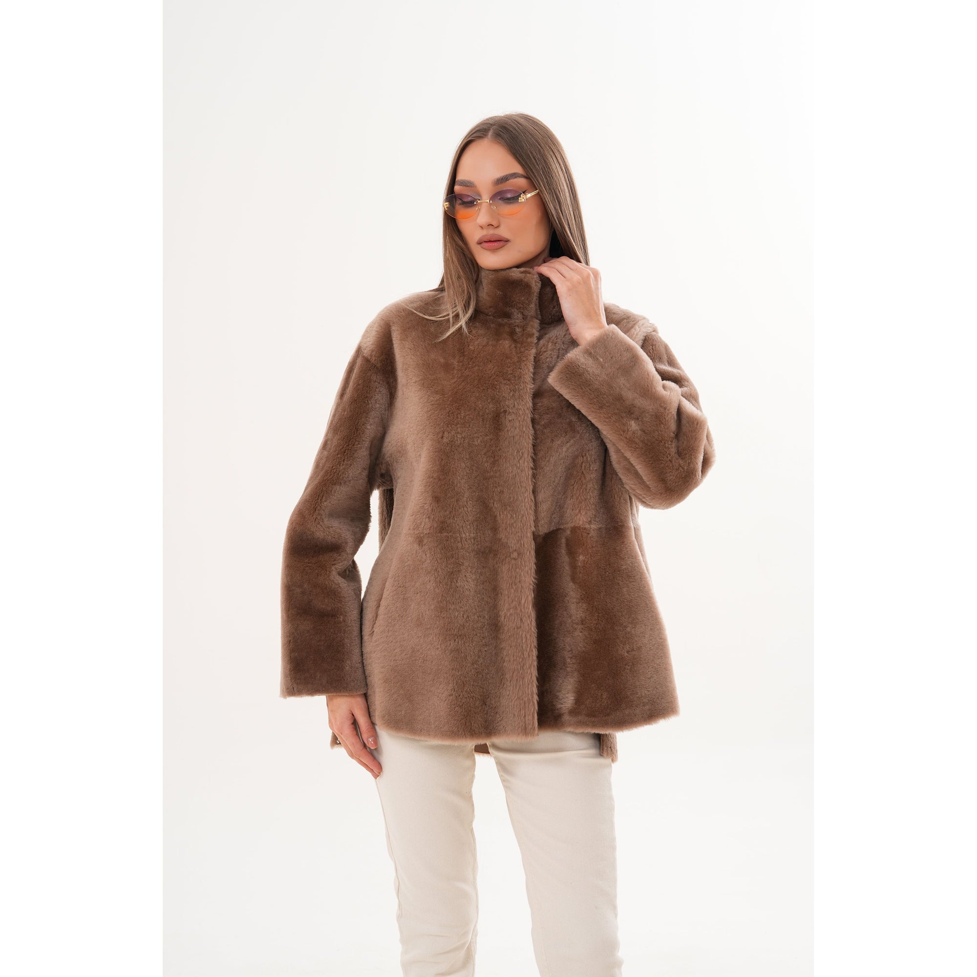The Belluna Camel Reversible Shearling Women Jacket