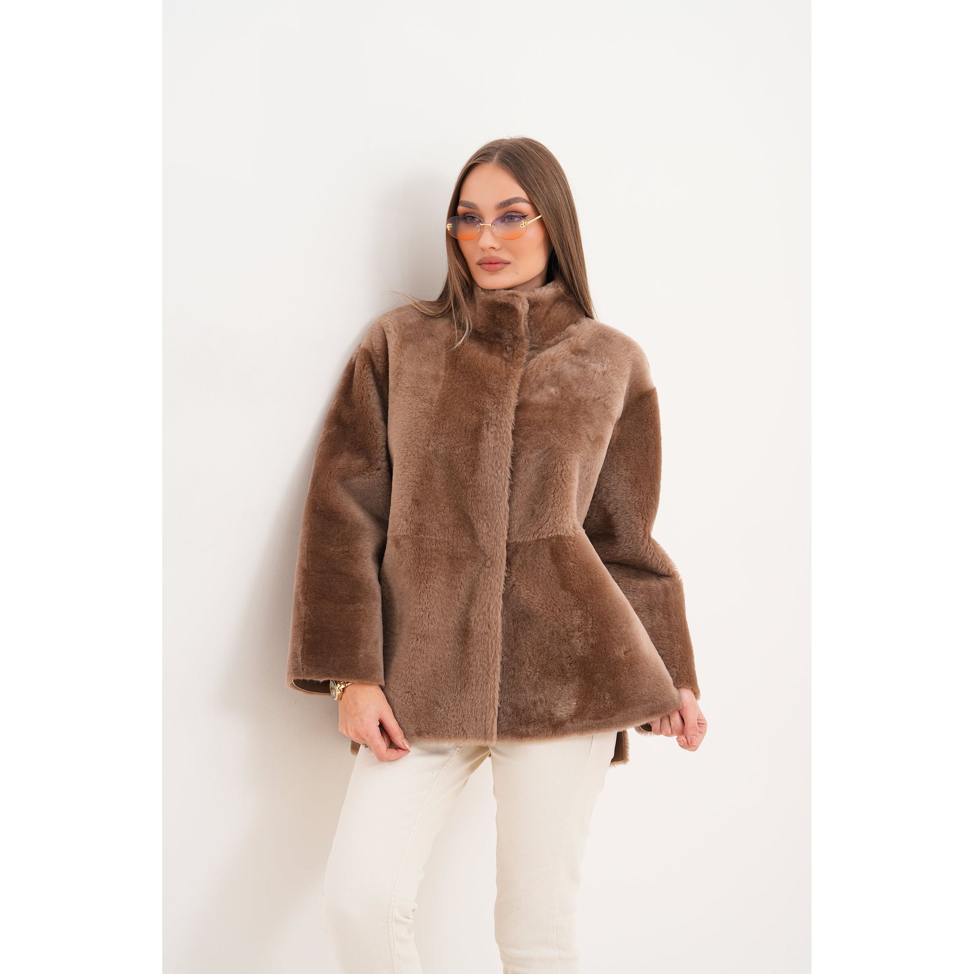 The Belluna Camel Reversible Shearling Women Jacket