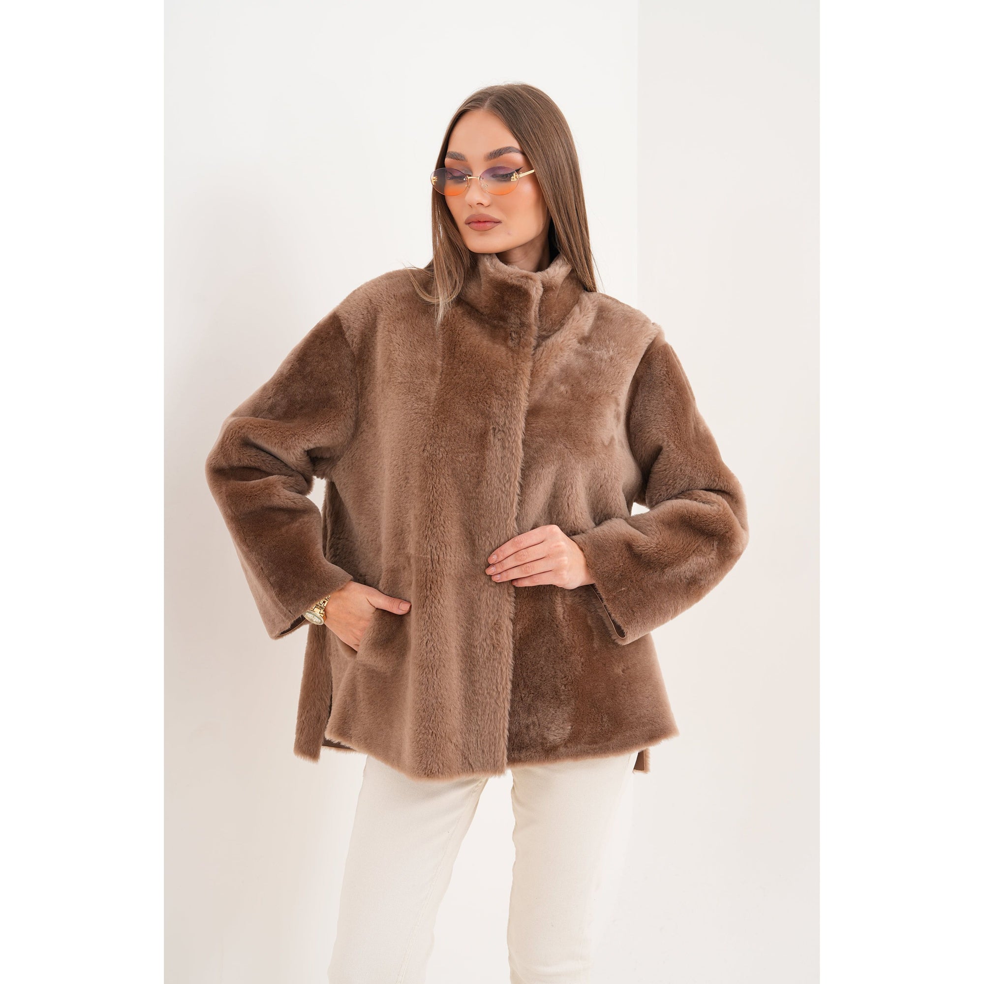 The Belluna Camel Reversible Shearling Women Jacket