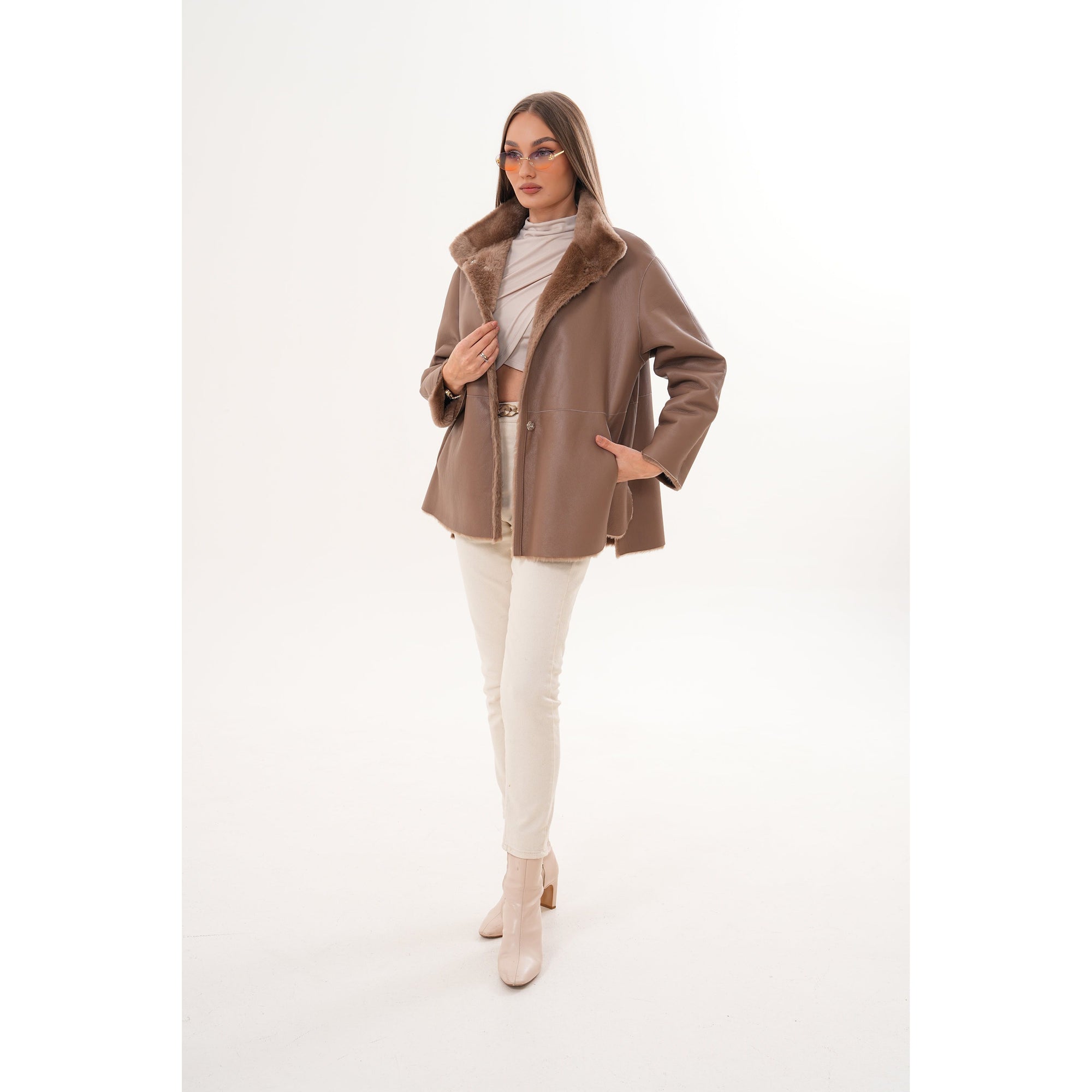 The Belluna Camel Reversible Shearling Women Jacket