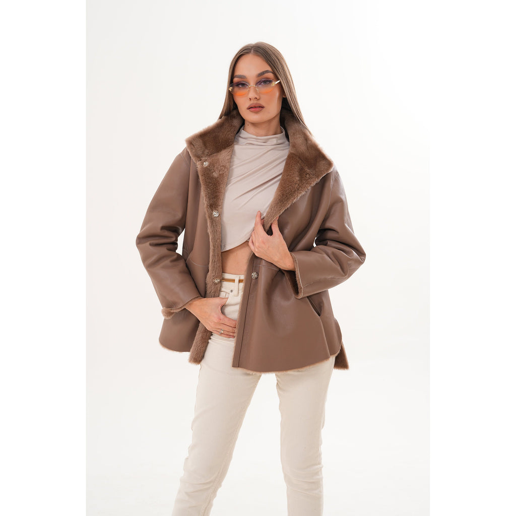 The Belluna Camel Reversible Shearling Women Jacket