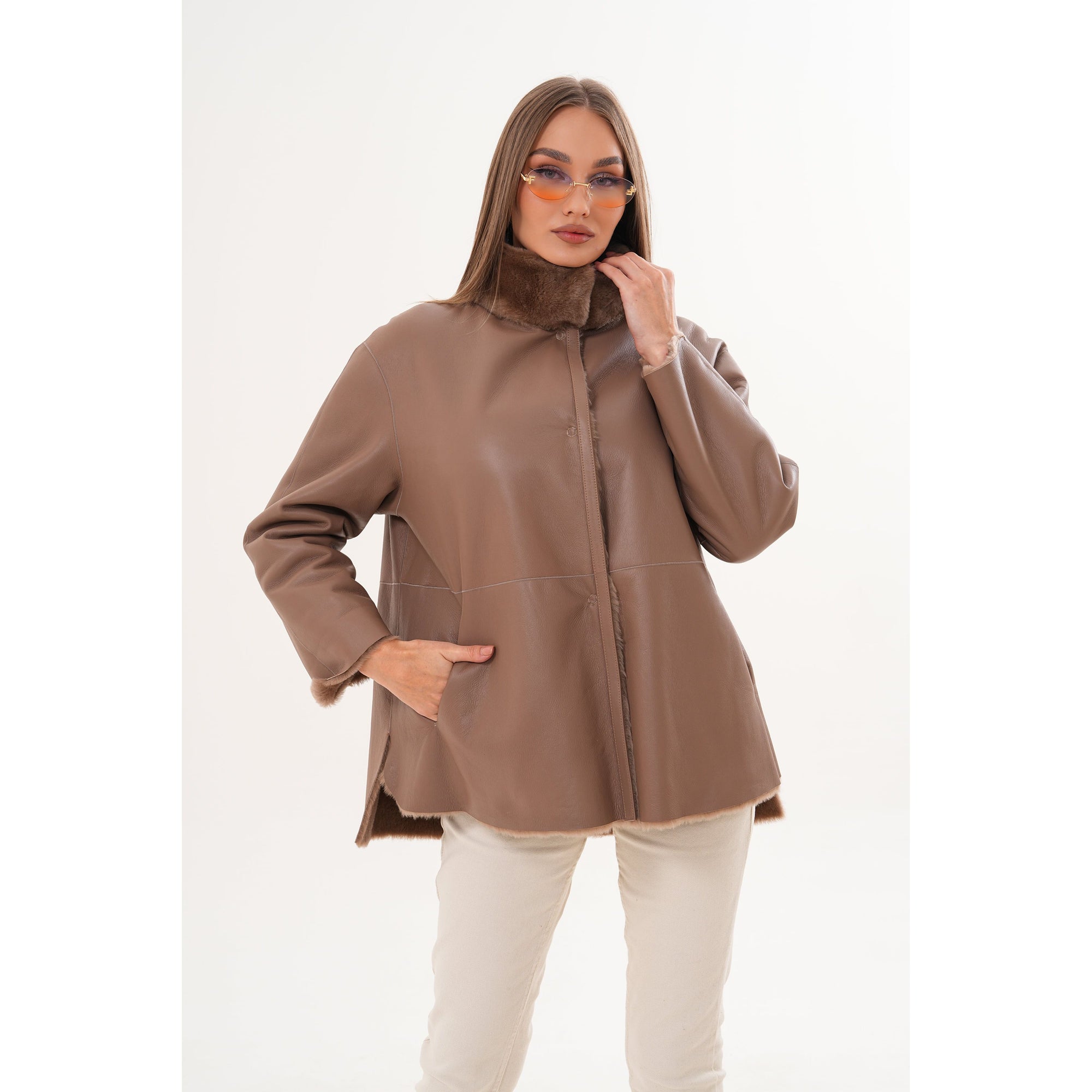 The Belluna Camel Reversible Shearling Women Jacket