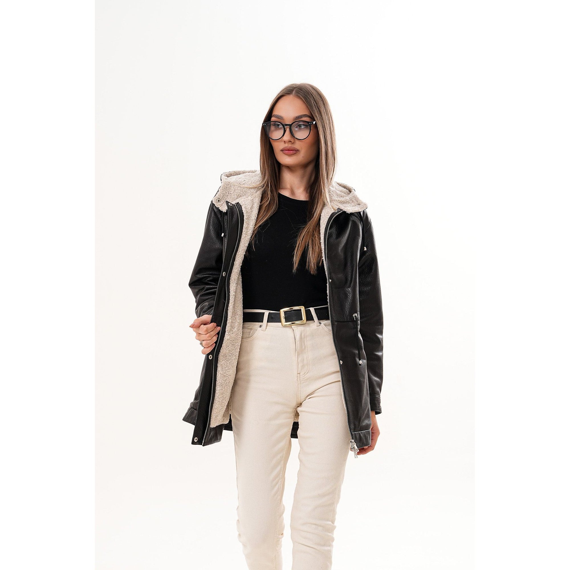The Capri Black Hooded Leather Women Jacket