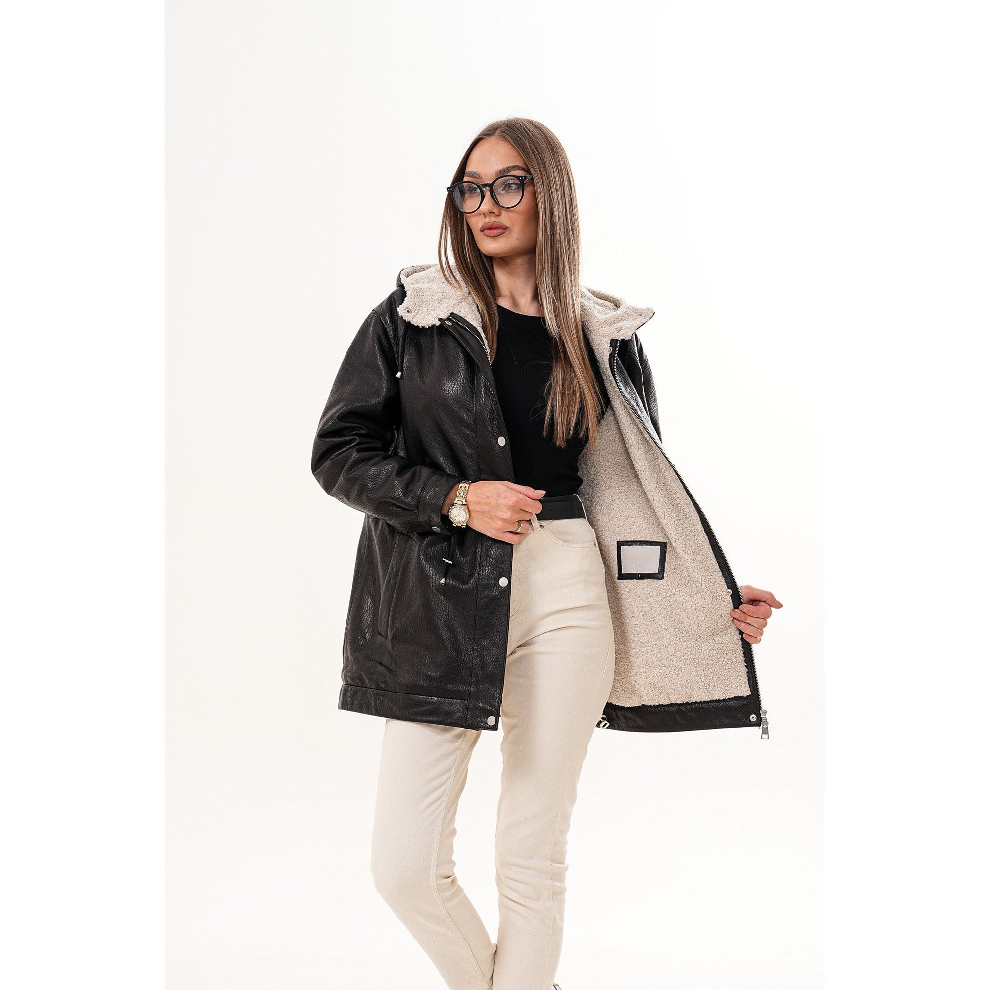 The Capri Black Hooded Leather Women Jacket