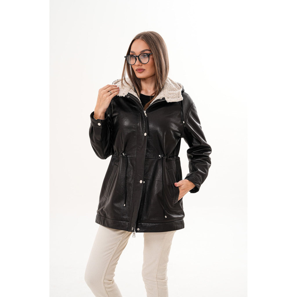 The Capri Black Hooded Leather Women Jacket