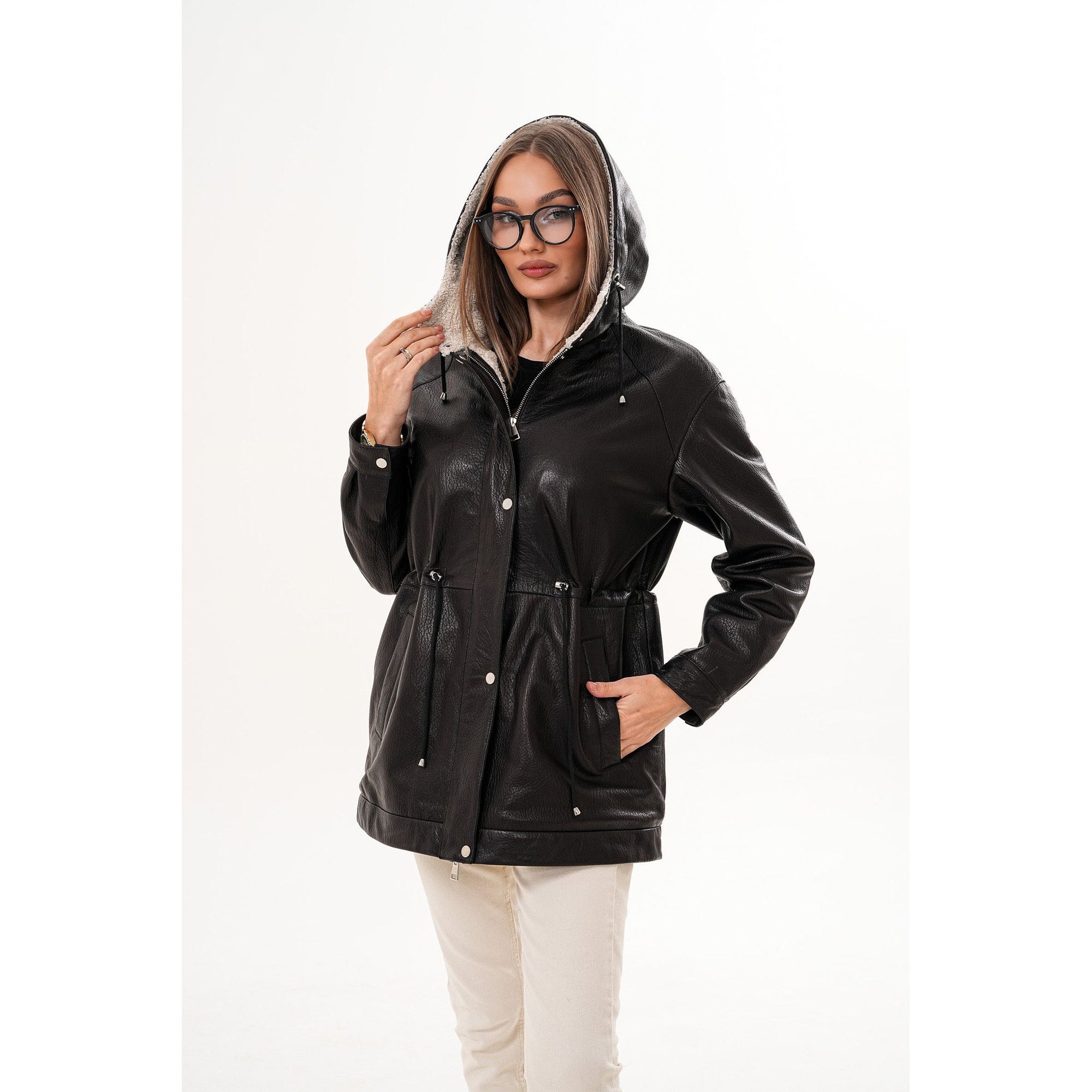 The Capri Black Hooded Leather Women Jacket
