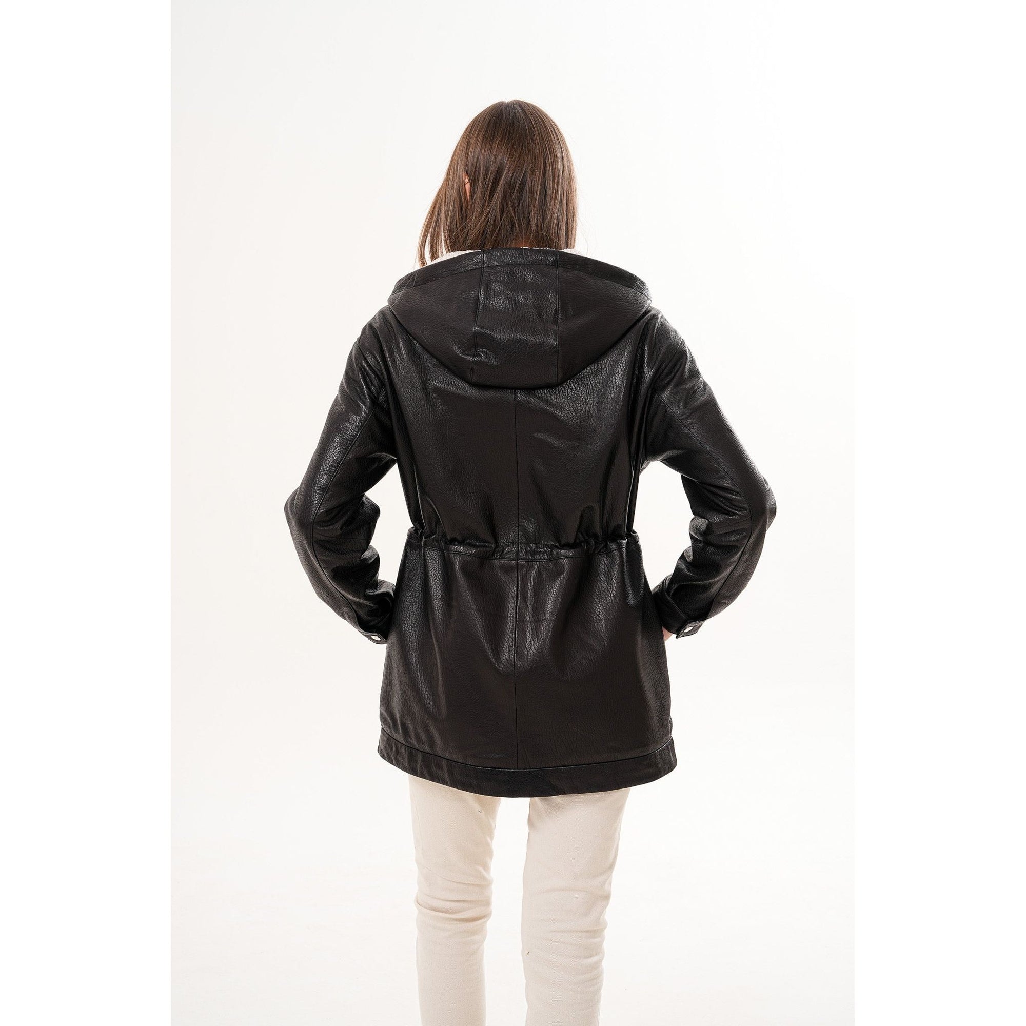 The Capri Black Hooded Leather Women Jacket