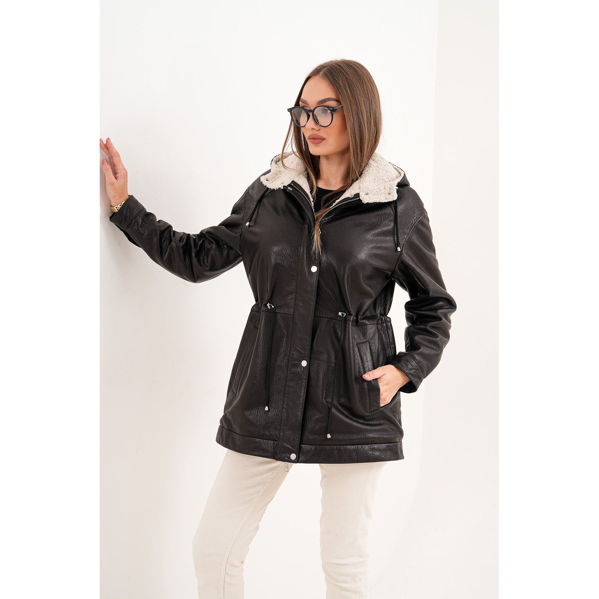 The Capri Black Hooded Leather Women Jacket