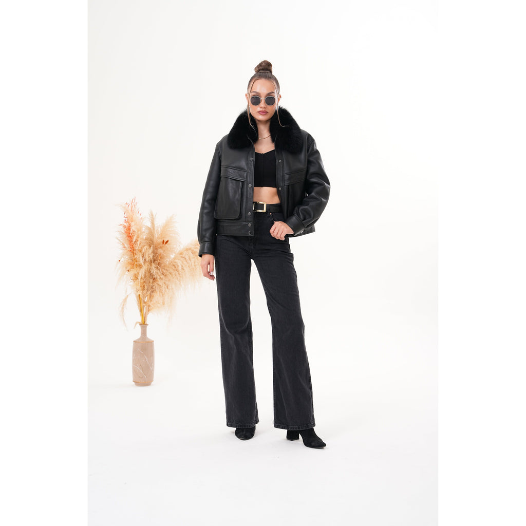 The Auretta Black Shearling Leather Women Jacket
