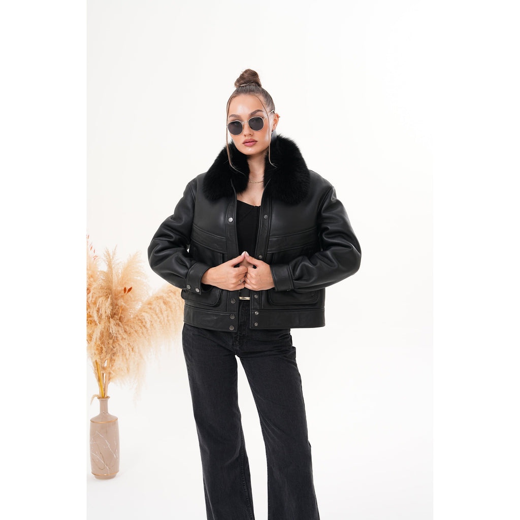 The Auretta Black Shearling Leather Women Jacket