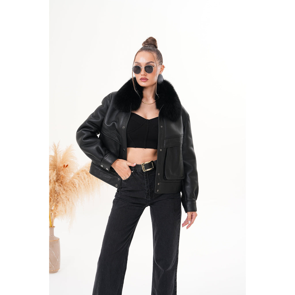 The Auretta Black Shearling Leather Women Jacket